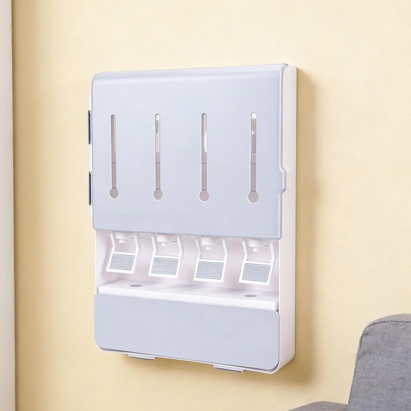 Yosoo Health Gear Portaspezie da Parete Portacondimenti con 4 Barattoli di Vetro Scatola Portacondimenti in ABS 11,8 X 16,5 Pollici per Controsoffitto Salvaspazio Olio Aceto di Soia