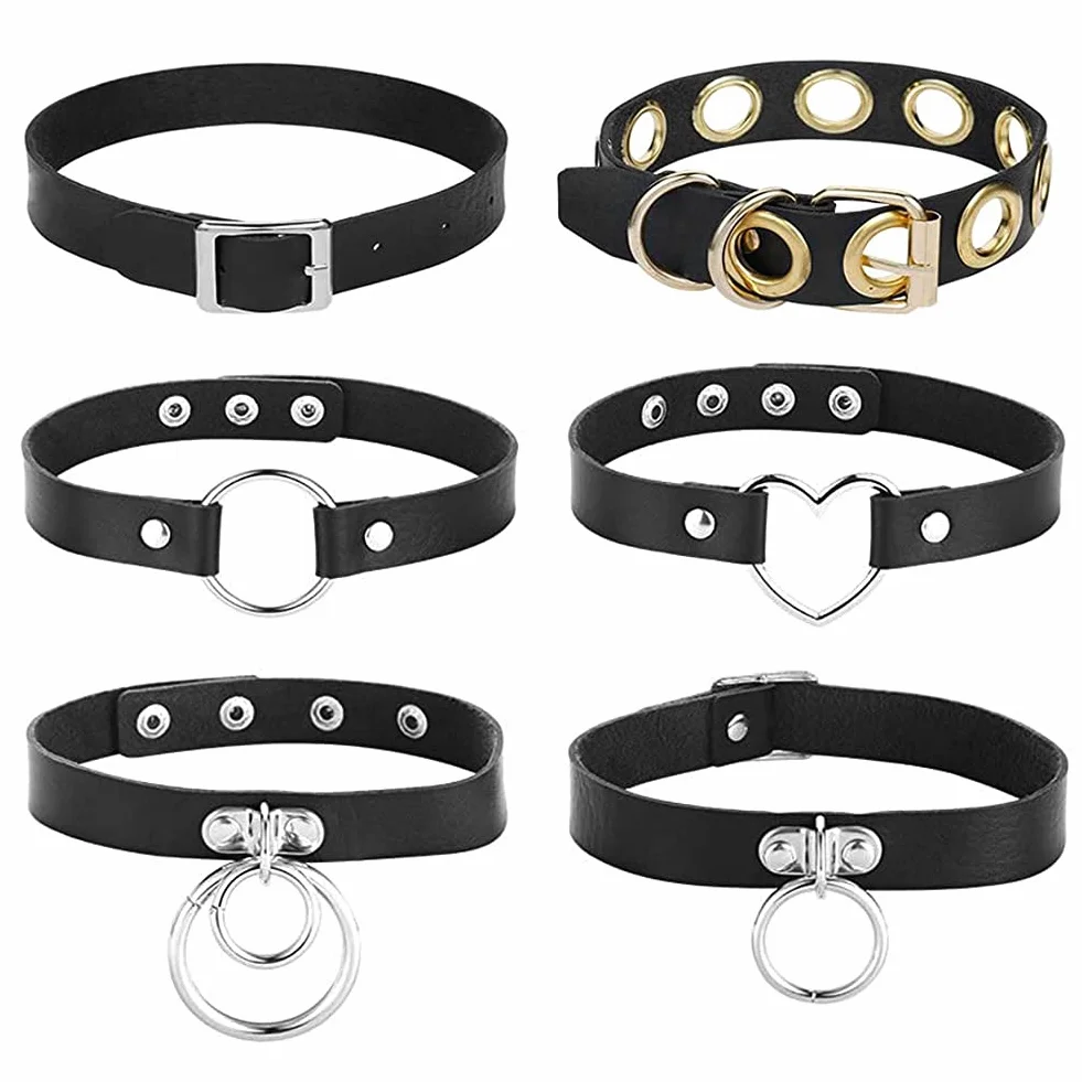 Choker Gothic Regolabile Pu Necklace Collana Girocollo In Pelle Da Uomo E Donna Nero