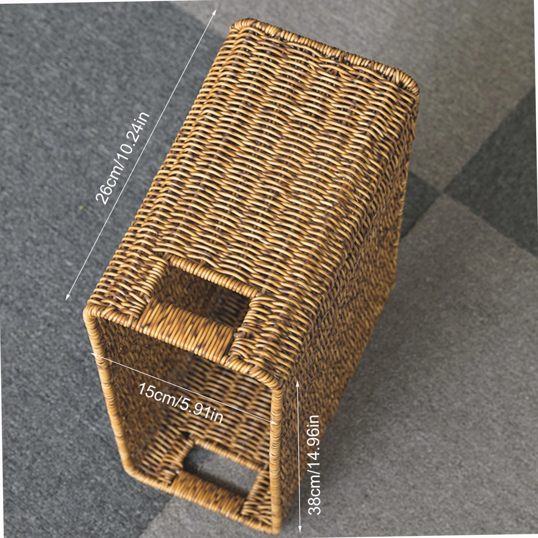 Portariviste in Rattan Intrecciato 15x10x9 Pollici Cestino Portaoggetti Rettangolare Marrone Chiaro