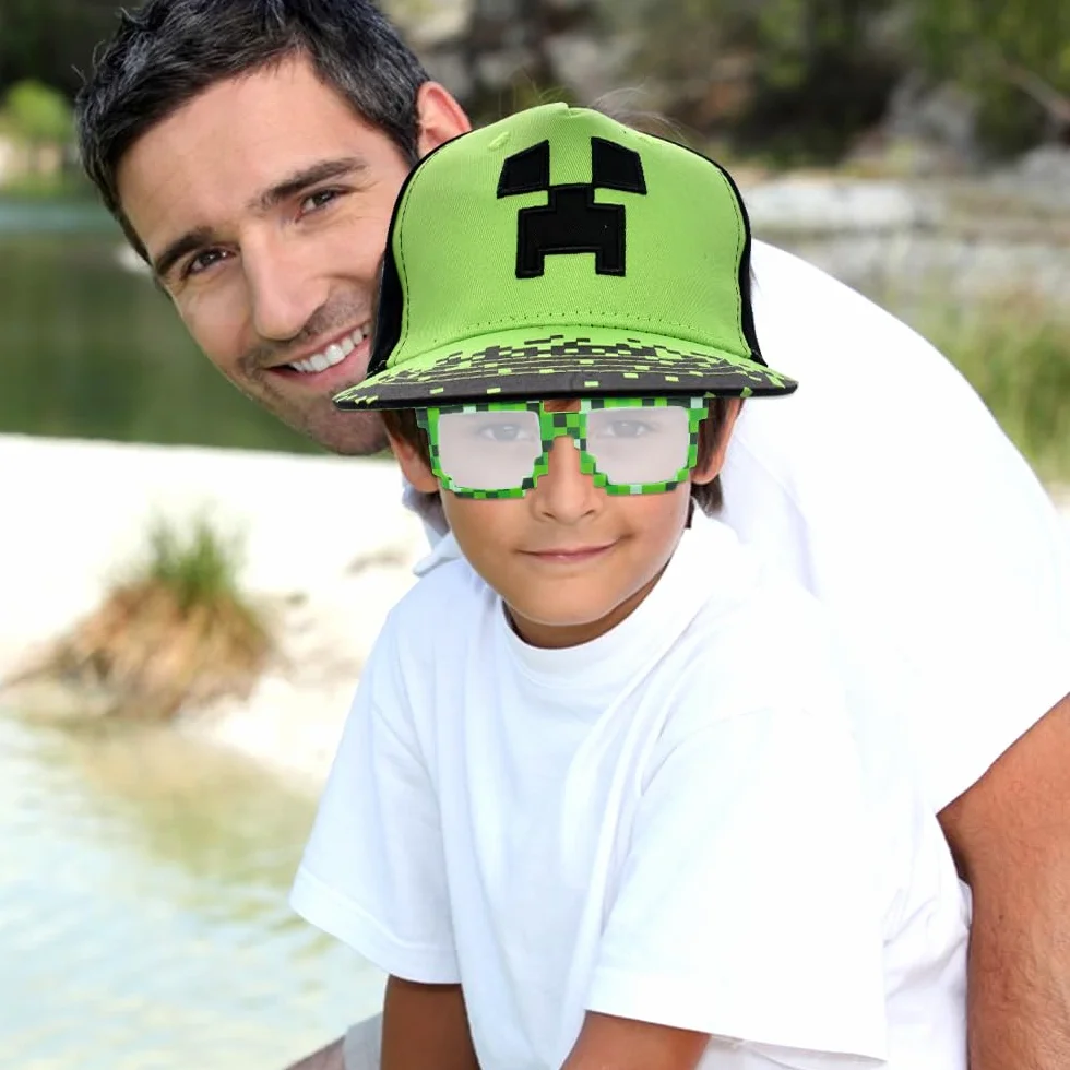 Minecraft Cappellino Baseball 2PCS Cappello da Sole Occhiali da Sole Berretto Cartoni Protezione Solare Cotone Regolabile Set Bambini