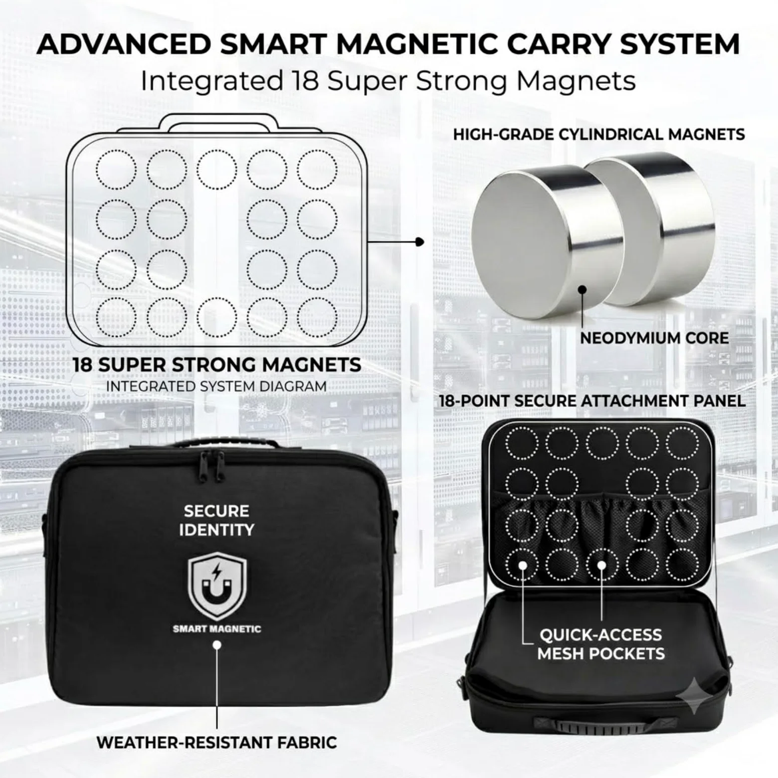 Postazione di lavoro magnetica portatile per computer portatile per tecnici, postazione di lavoro a 18 magneti, portata fino a 27 kg, cassetta degli attrezzi magnetica, robusto supporto per