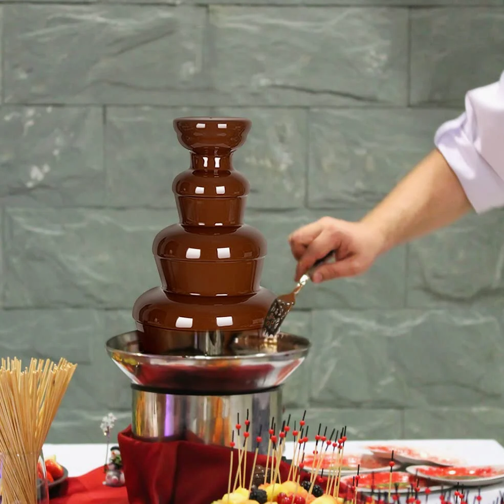 Fontana di Cioccolato a 4 Livelli in Acciaio Inossidabile, 220V 170W, Dimensioni 37x22x43 cm, con Spina Europea per Feste, Matrimoni ed Eventi Speciali