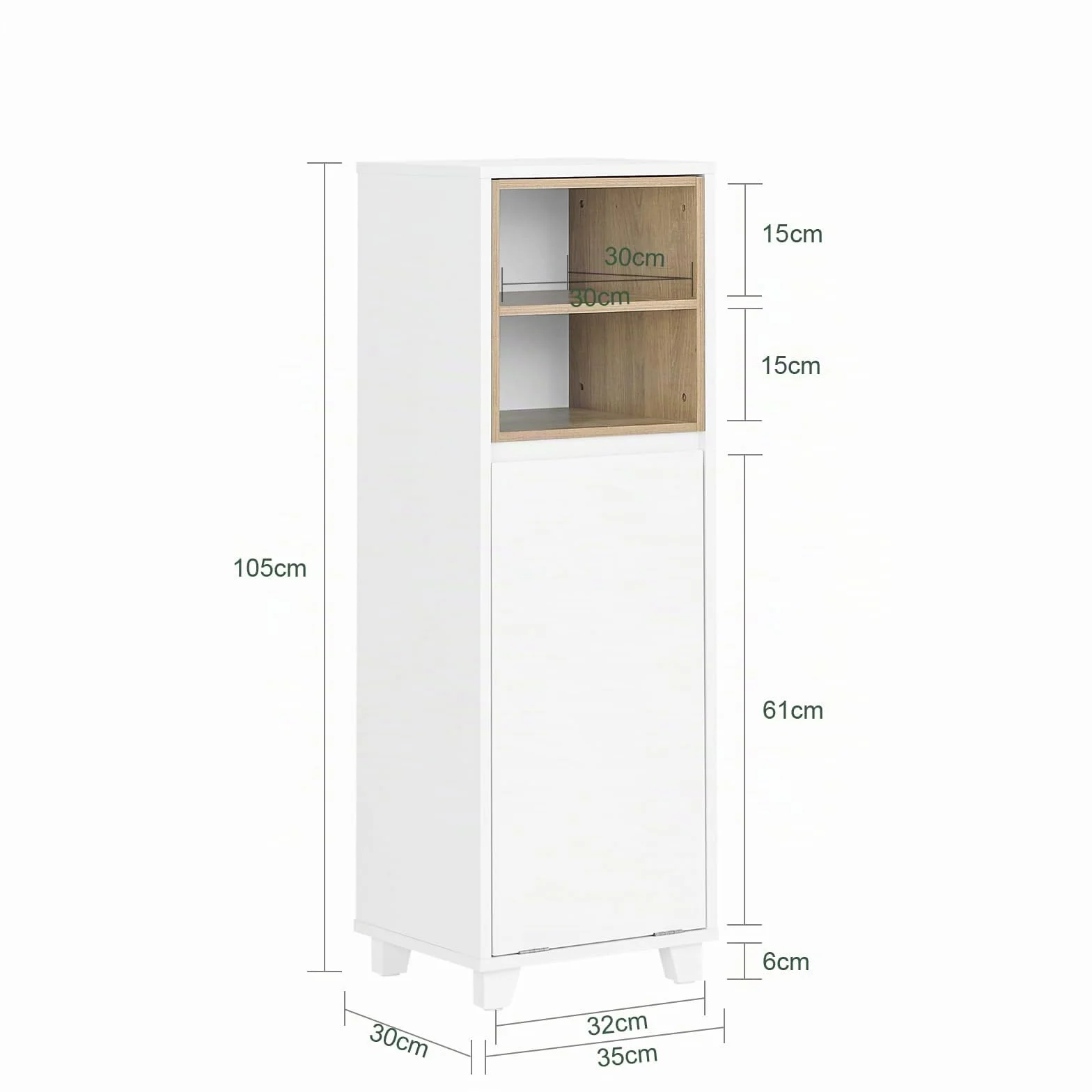 SoBuy Mobile Bagno Salvaspazio con Cesto Portabiancheria – Mobiletto Cassettiera Bagno, Mobile Lavanderia Bianco, 35 x 30 x 105 cm, BZR146-W