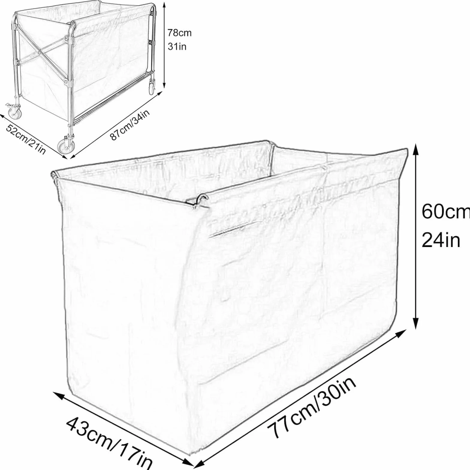 Borsa di ricambio per carrello biancheria in tessuto Oxford rimovibile
