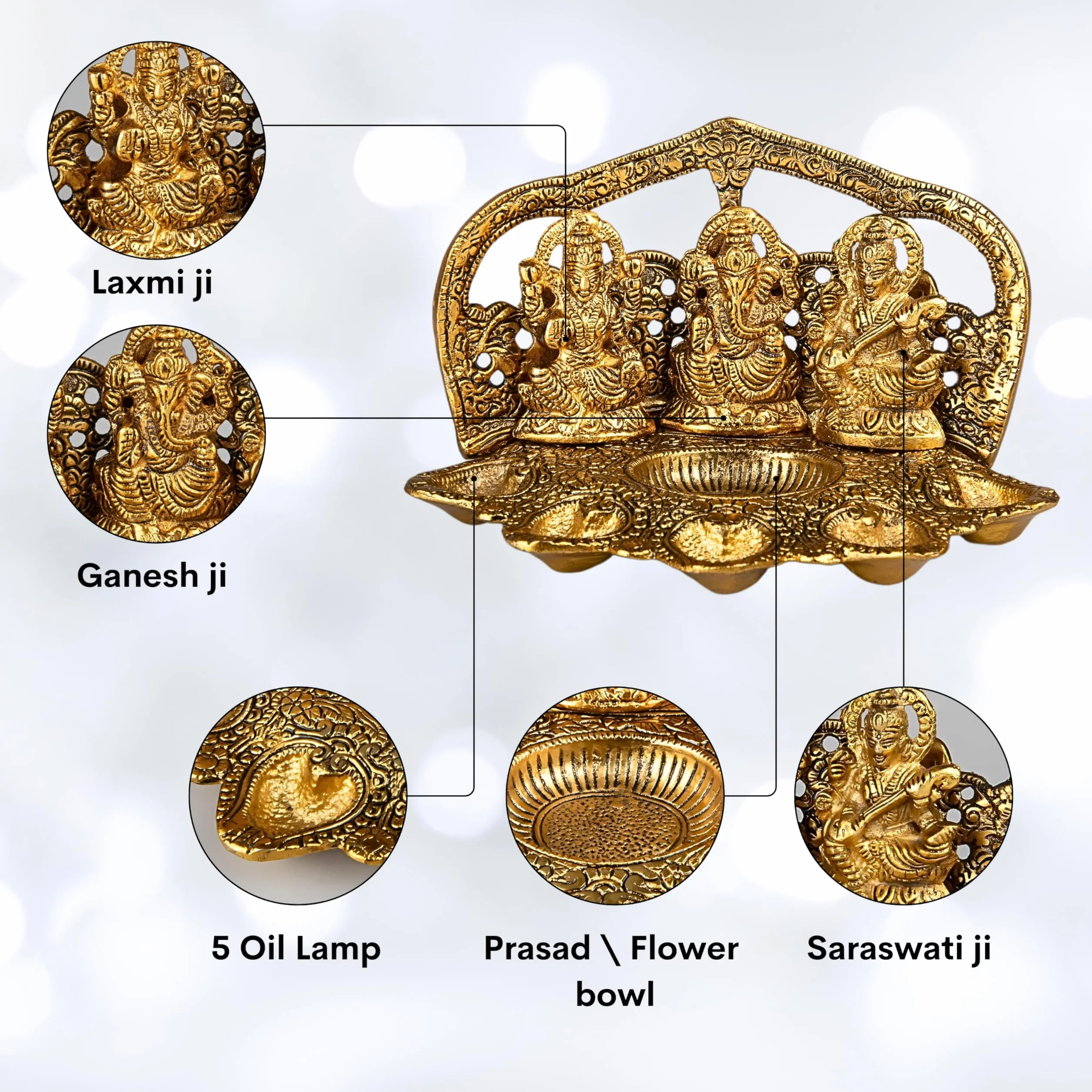Wonder Care Lampada Diya Lakshmi Ganesha Saraswati per Pooja e decorazione della casa, decorazioni per Diwali, Diya tradizionale per Diwali, lampada Diya per Pooja