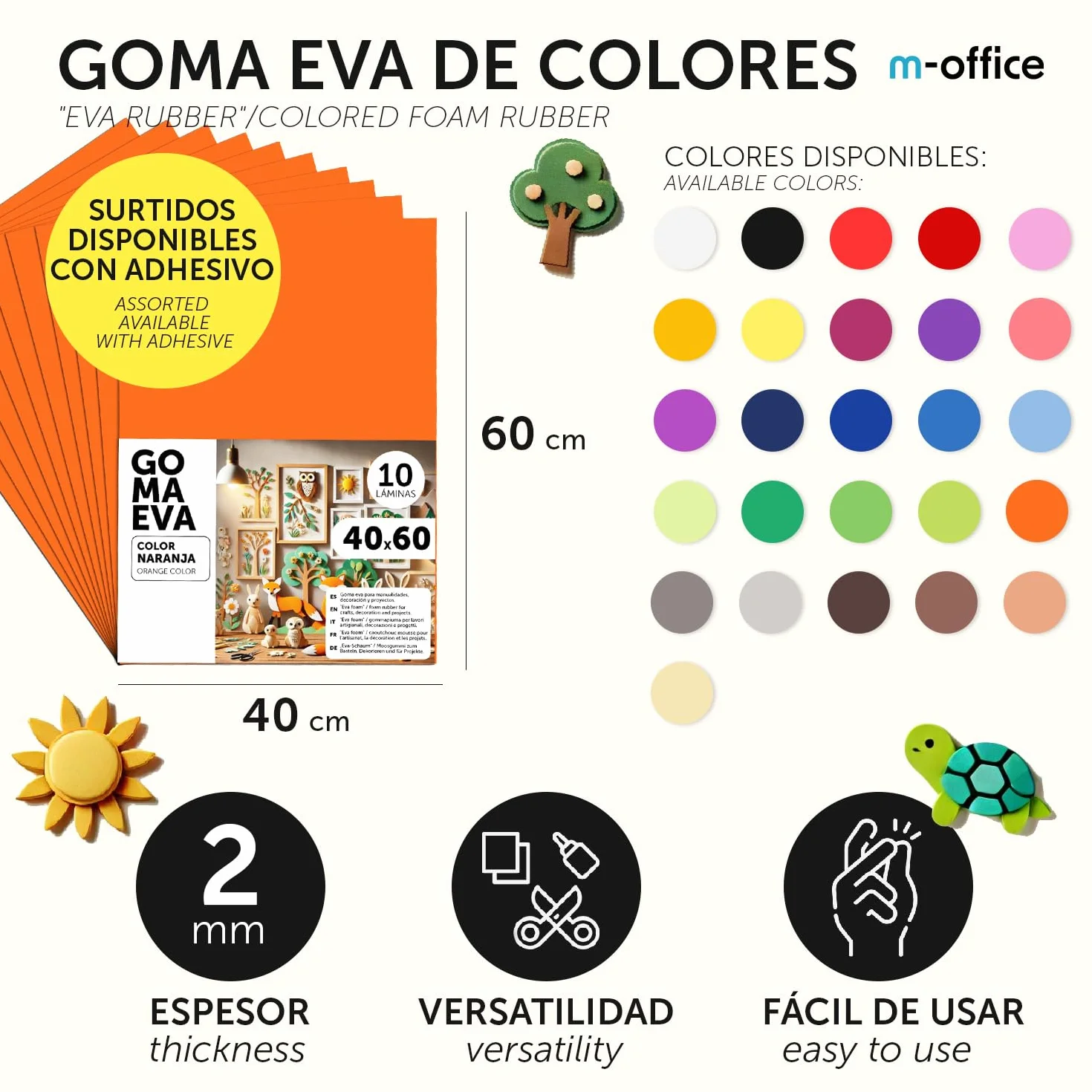 m-office Gomma Eva Colorata Crepla 40x60cm Azzurro cielo 5 uds Scrapbooking Scuola