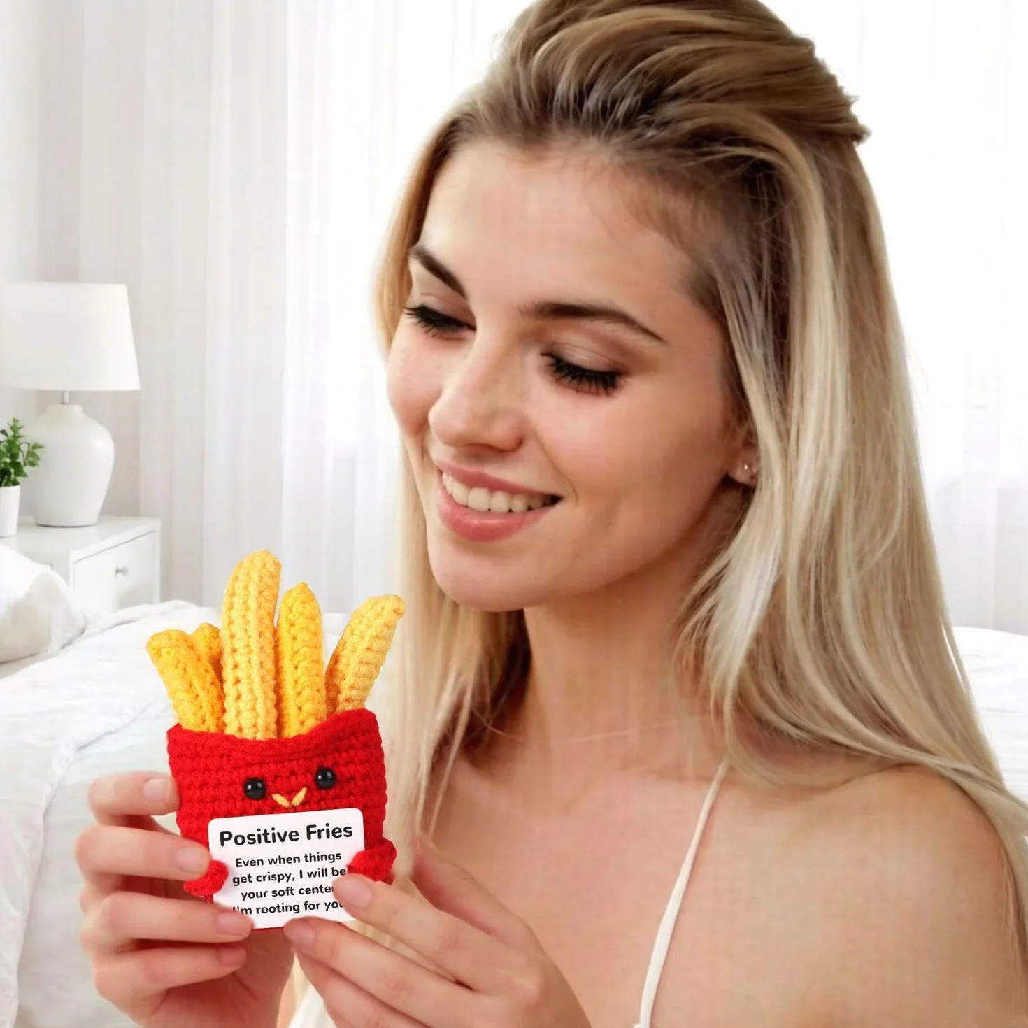 2 Bambole Tessute, Forma di Patatine Fritte all'Uncinetto A Mano, Squisiti Ornamenti Decorativi per Desktop, Adatti per La Compagnia Emotiva Quotidiana, Regali di Natale per Gli Amici.