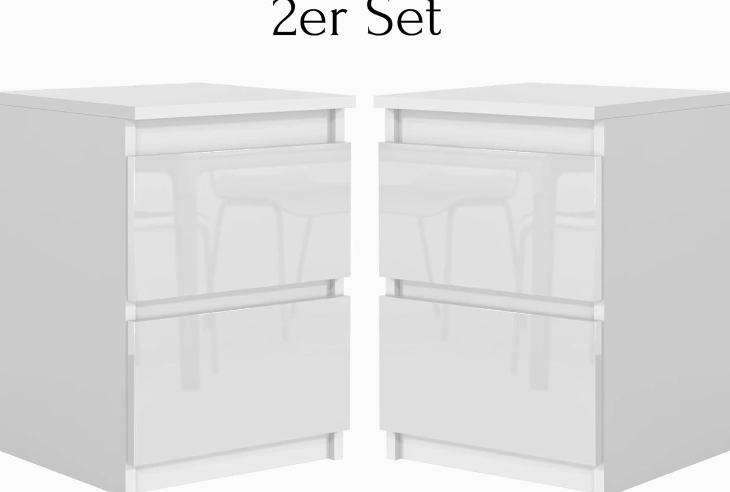 meble masztalerz Set 2 Comodini 40 cm, 2C, Bianco con Frontale Lucido | Moderno Comodino Piccolo 40x55x39 cm, Mobili Camera da Letto, Comodini Camera da Letto Moderni