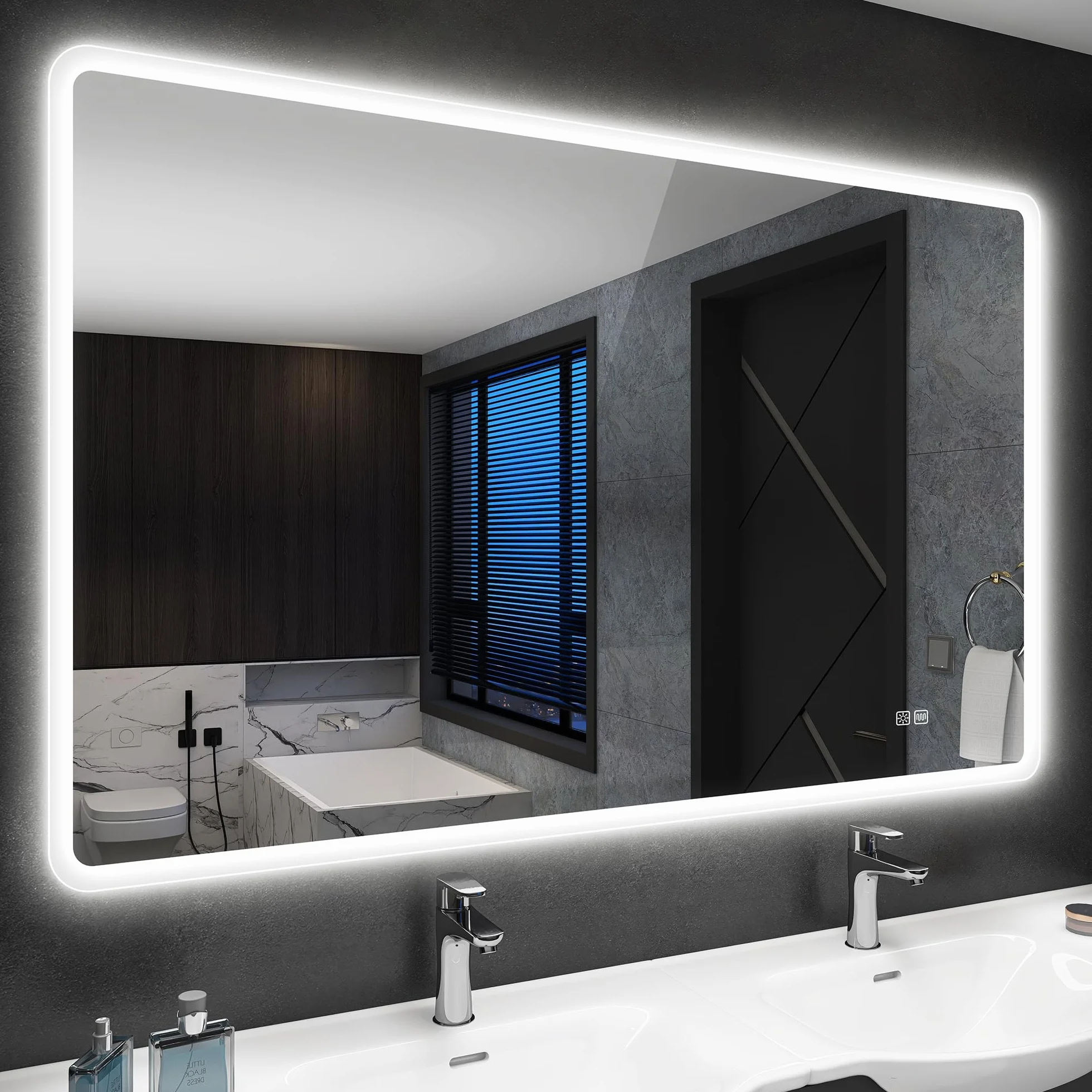 STARLEAD Specchio-Bagno-con-Luce 100x70 cm, Specchio-Bagno-LED con Antifog, 3 Colori Luce, Dimmerabile, IP44 Vetro Temperato HD Specchiera-Bagno, Funzione Memoria, Orizzontale/Verticale