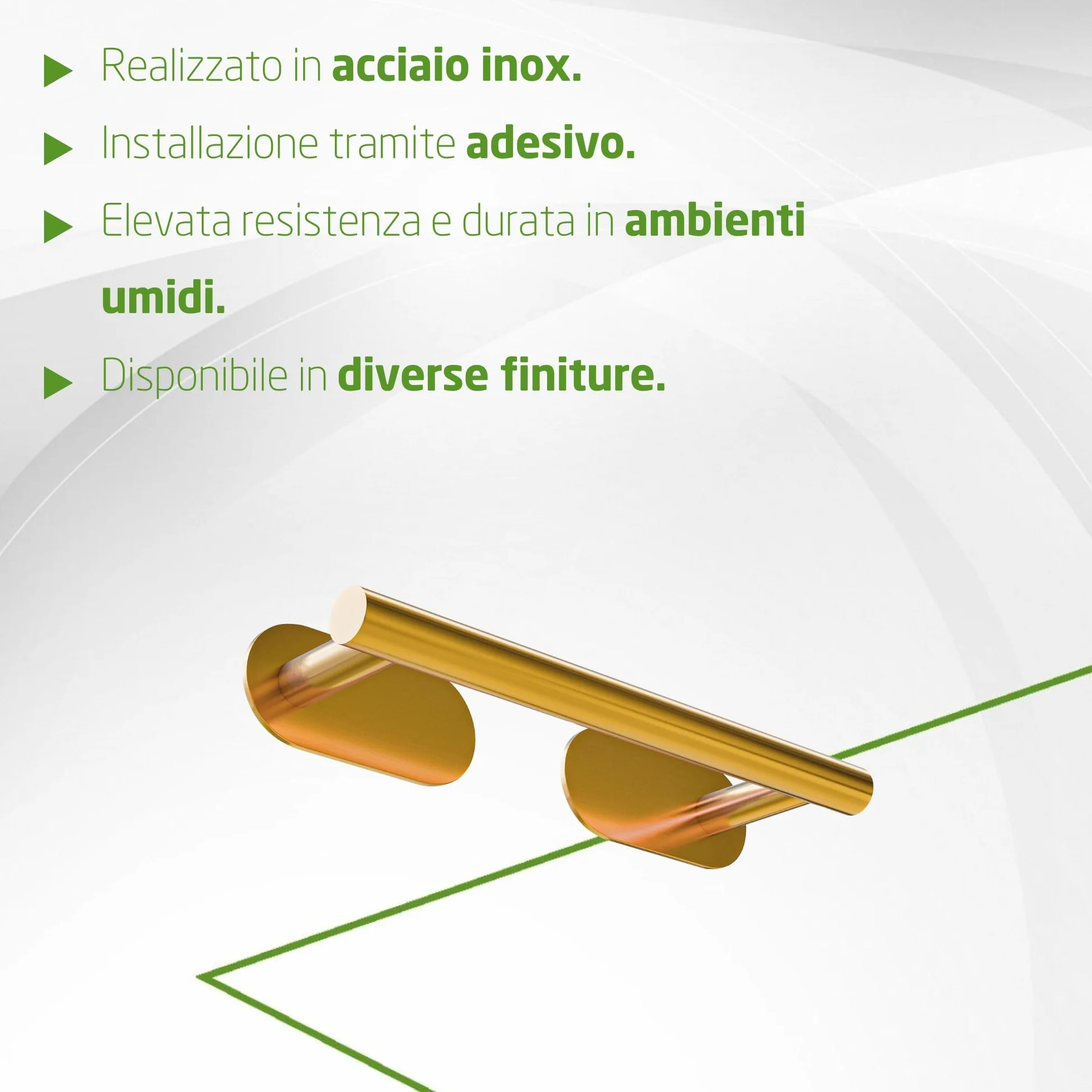 Portasciugamani adesivo da bagno Mod. Ea-1 230 x Ø19 x 70 x 45 mm Acciaio inossidabile Oro opaco