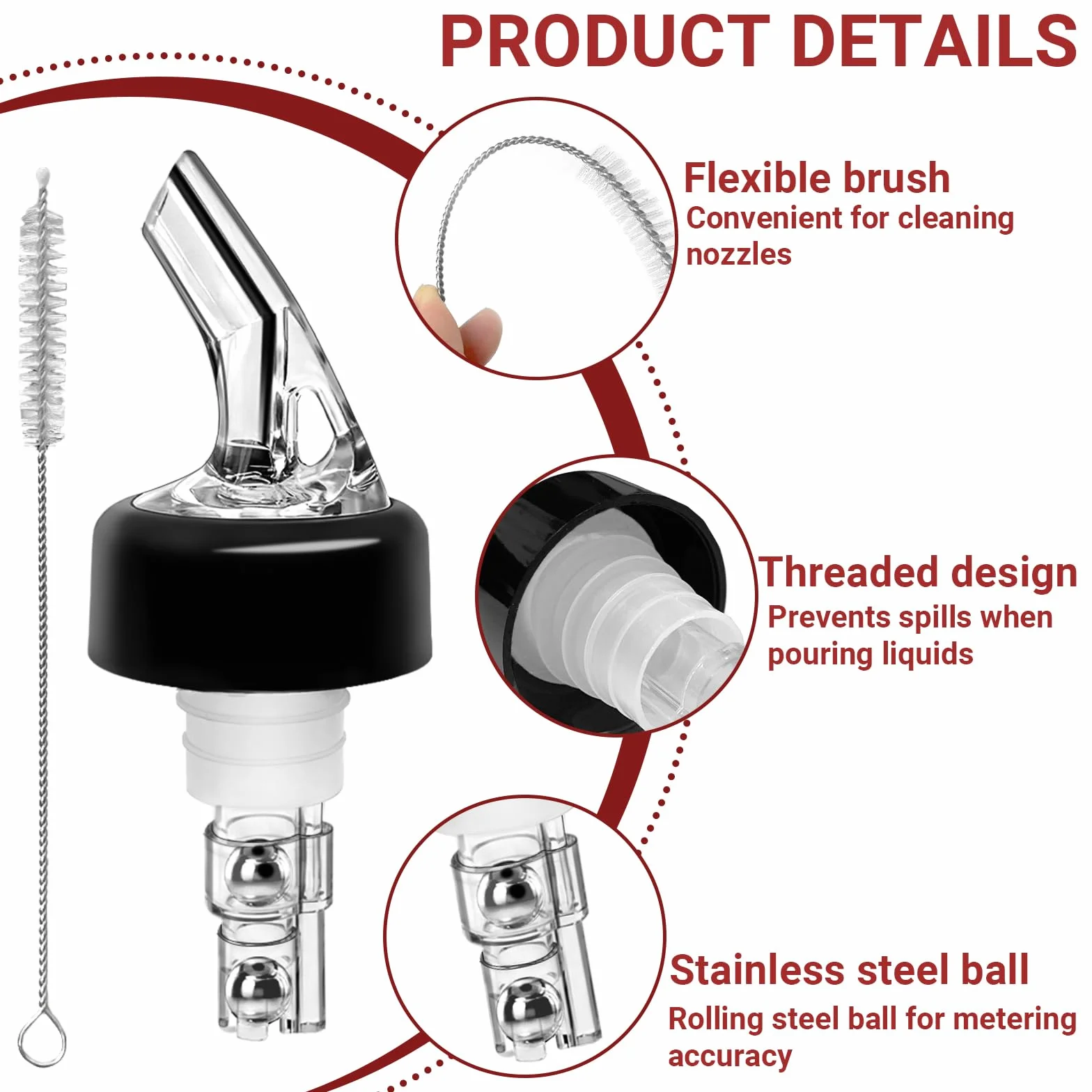 Versatore Bottiglia Dosatore 4cl Trasparenti con Spazzola, Versatore Automatico Misurato per Vino Rosso Whisky (40ml)