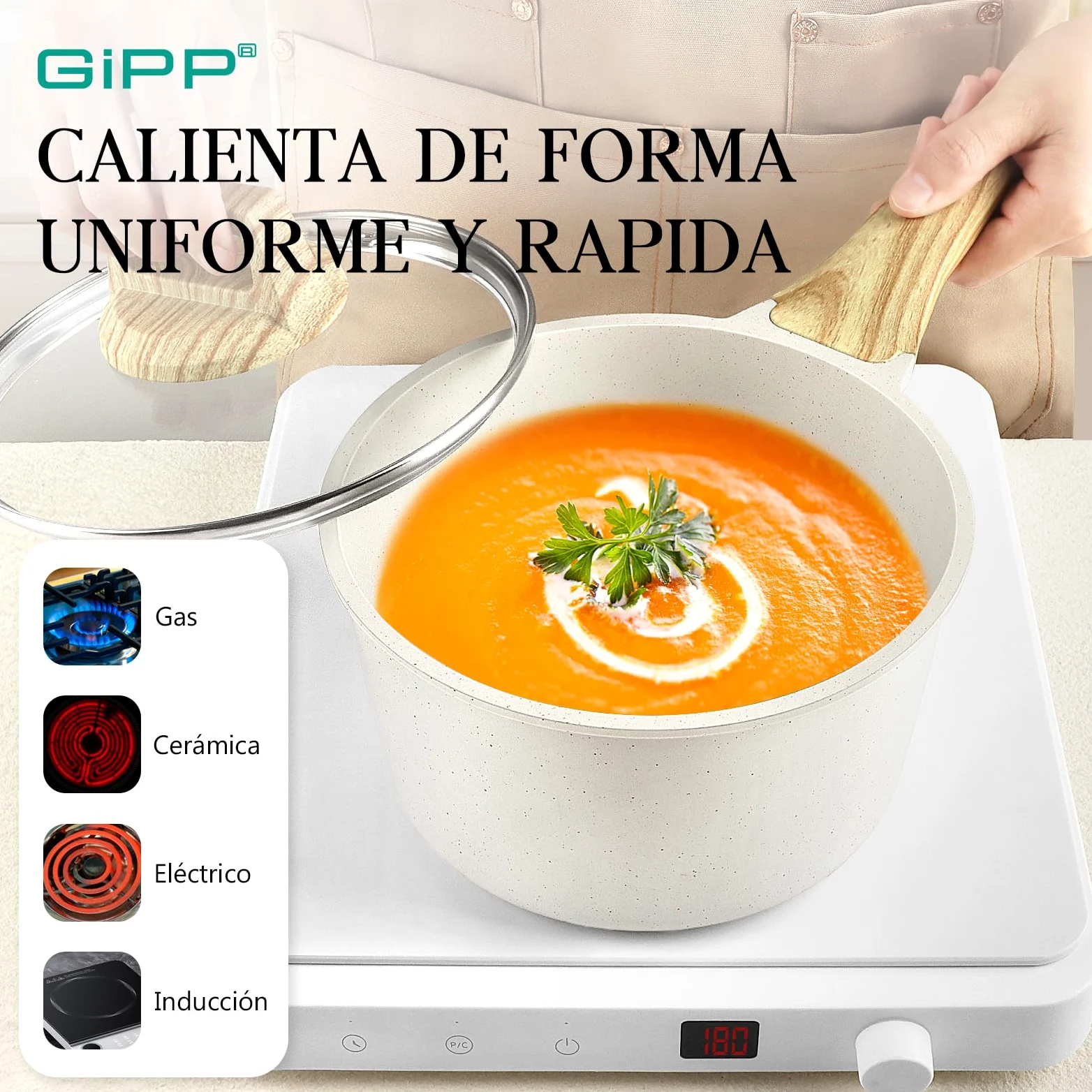 GiPP Set di Pentole e Padelle con Rivestimento Antiaderente - 21 Pezzi Induzione Set di Pentole Con Spatola Cucchiaio, Atossico, Adatto a Diversi Tipi di Fornelli