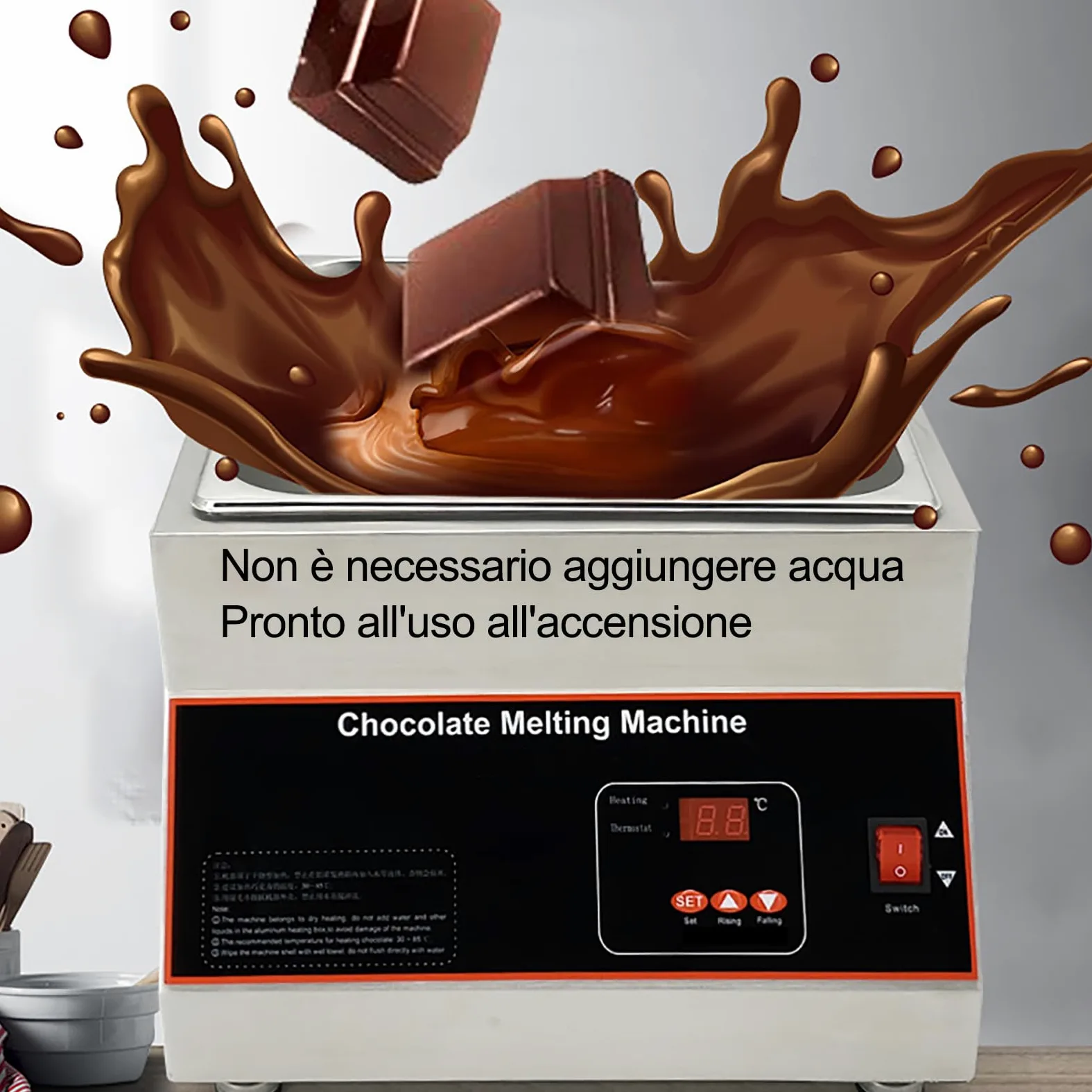 Temperatrice cioccolato, Macchina per fusione di cioccolato, Non è necessario aggiungere acqua, controllo intelligente della temperatura con display digitale Isolamento continuo 6KG*2