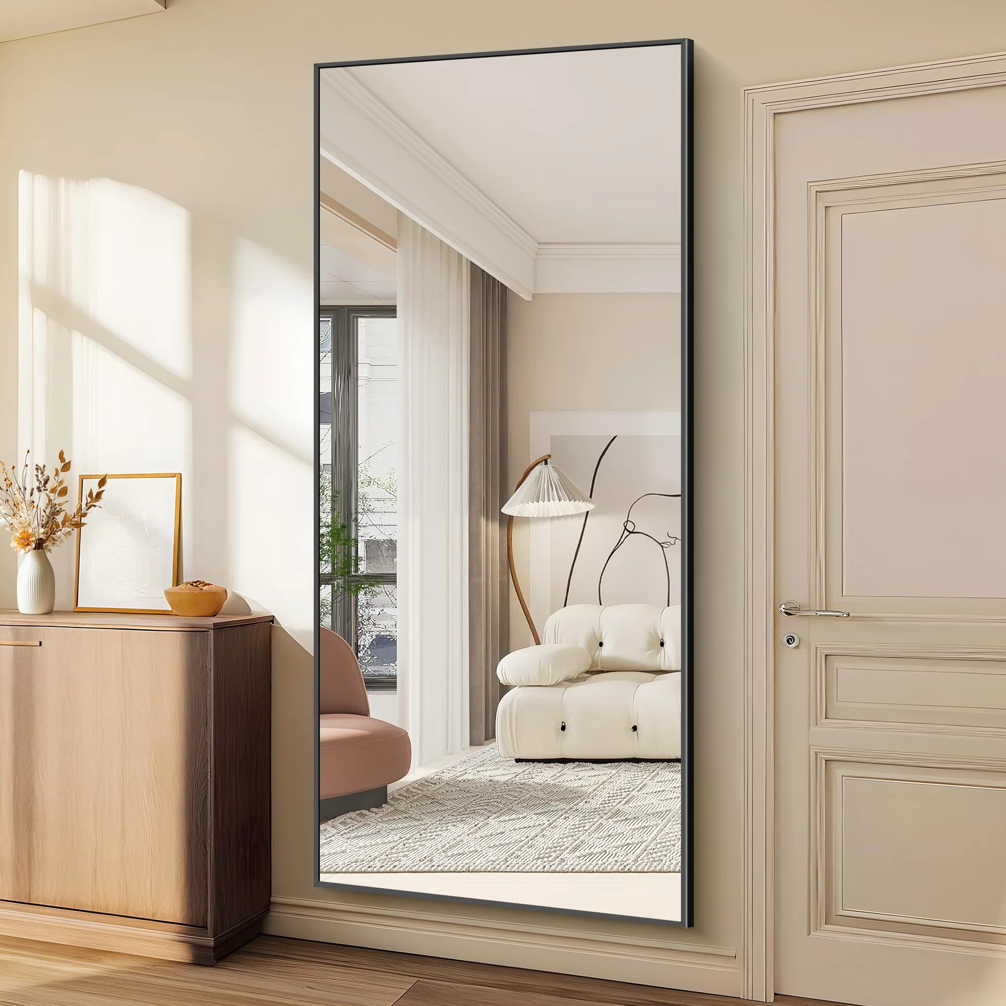 WOLIBEER Specchio a Figura Intera 192 x 85 cm, Grande Specchio da Terra Rettangolare in Alluminio Nero per Camera da Letto Cameretta Soggiorno Spogliatoio