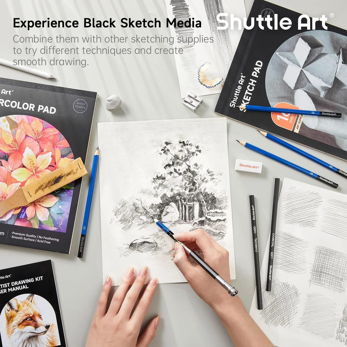 Shuttle Art Kit Matite da Disegno Professionale,Pacchetto 103 Set Matite da disegno Set Disegno Schizzo con Matite Colorate e da Schizzo Grafite in Astuccio Portatile, Bambini, Adulti Artisti