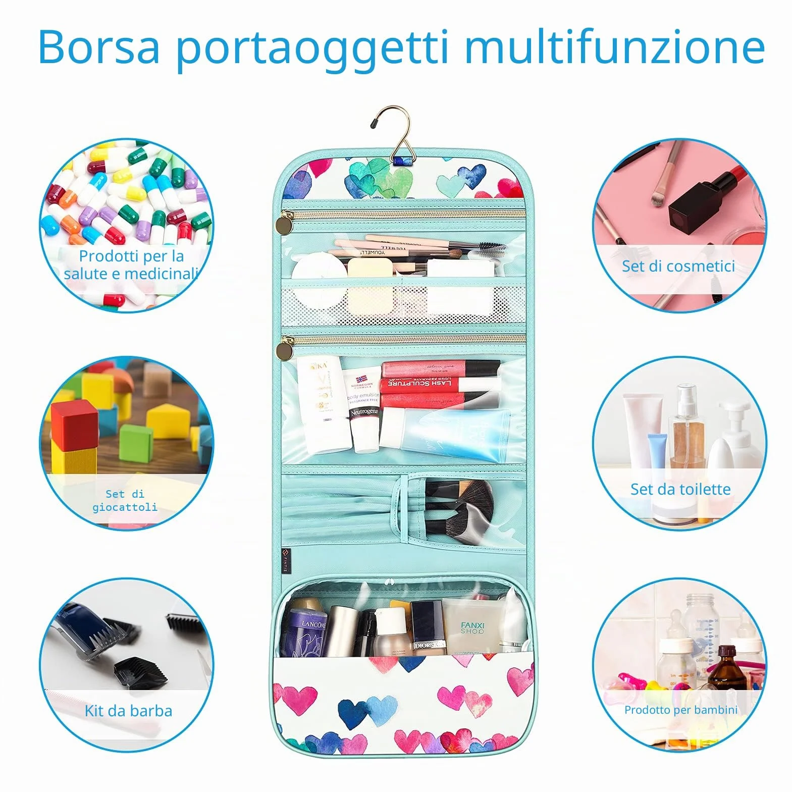 FINTIE Beauty Case da Viaggio Portatile Trucco, Borsa Grande Custodia Organizer con Gancio per Appendere per Donna