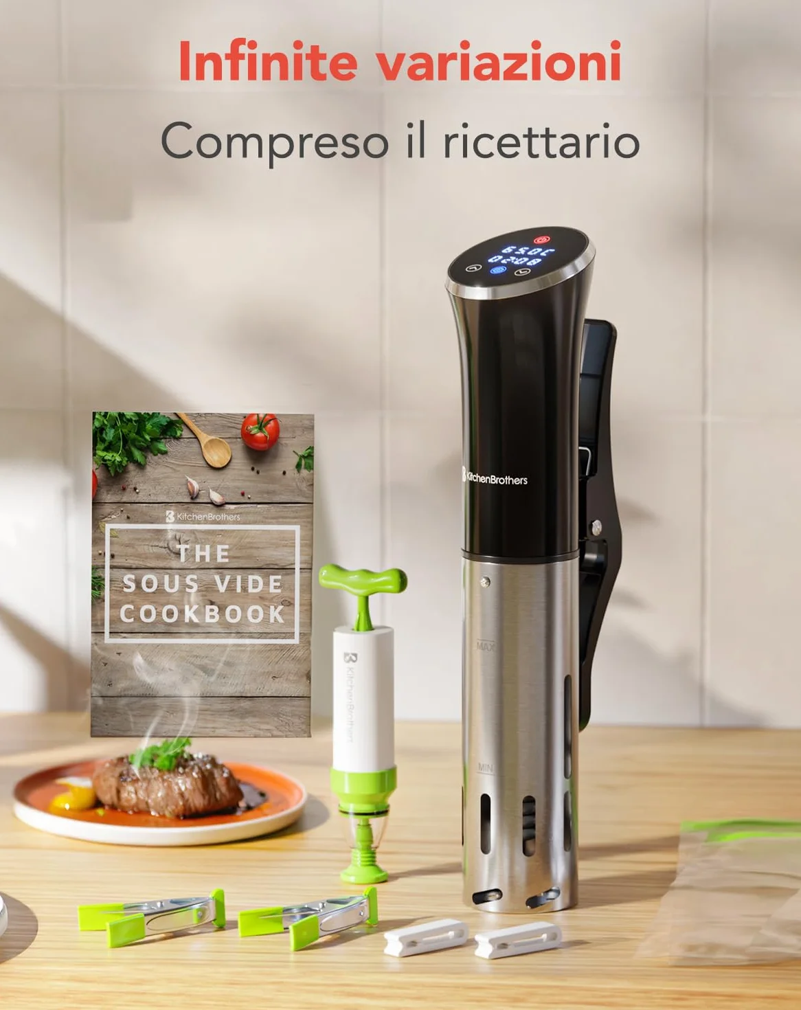 KitchenBrothers Termosubacqueo sottovuoto 1200W regolabile 0-95℃ (Nero)