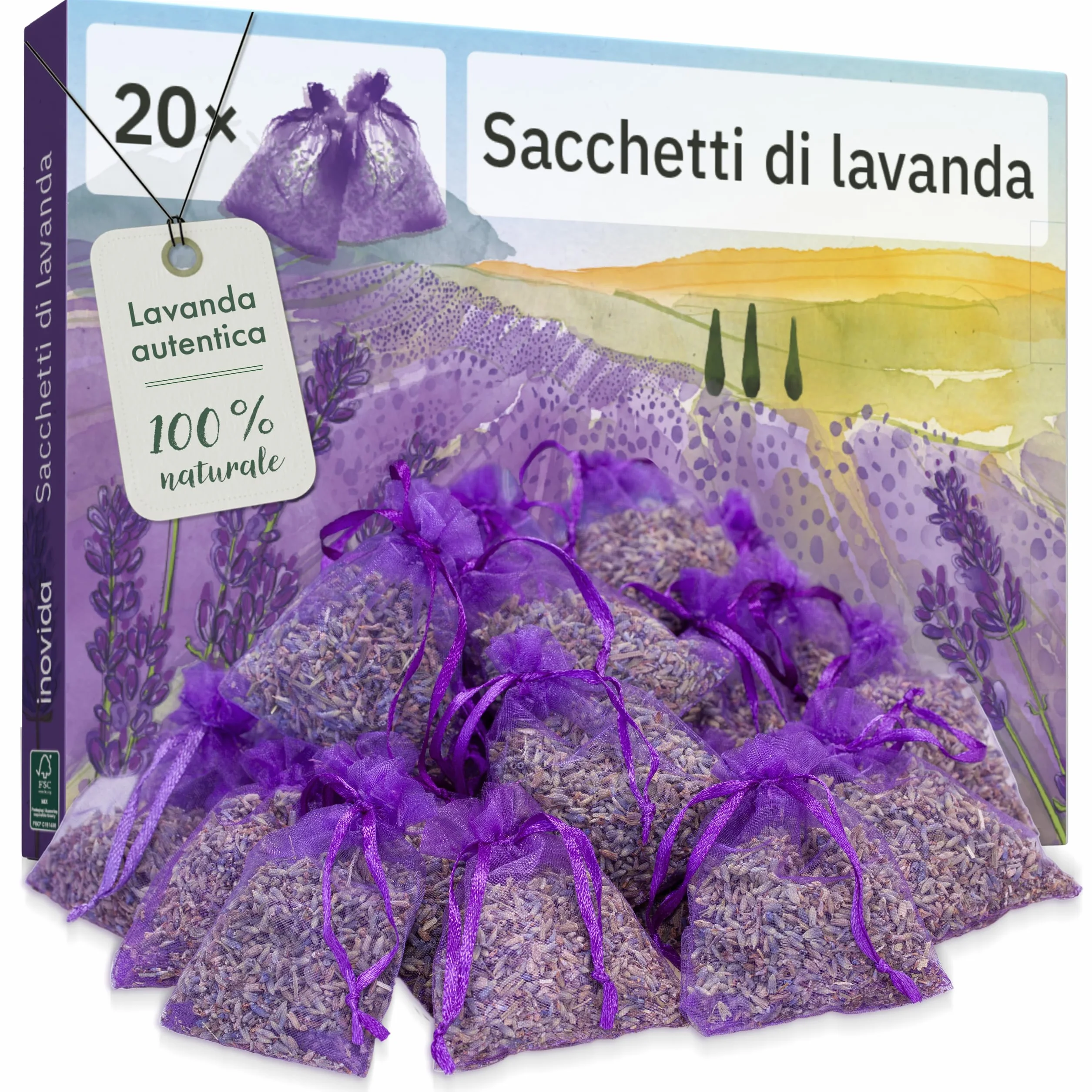 Sacchetti Profumati Lavanda: 20x Lavanda Vera Essiccata – Protezione Antitarme per gli Armadi – Sacchetti Profumatori per Armadio e Guardaroba – Profumatori Armadio – Profumo per Armadio – inovida