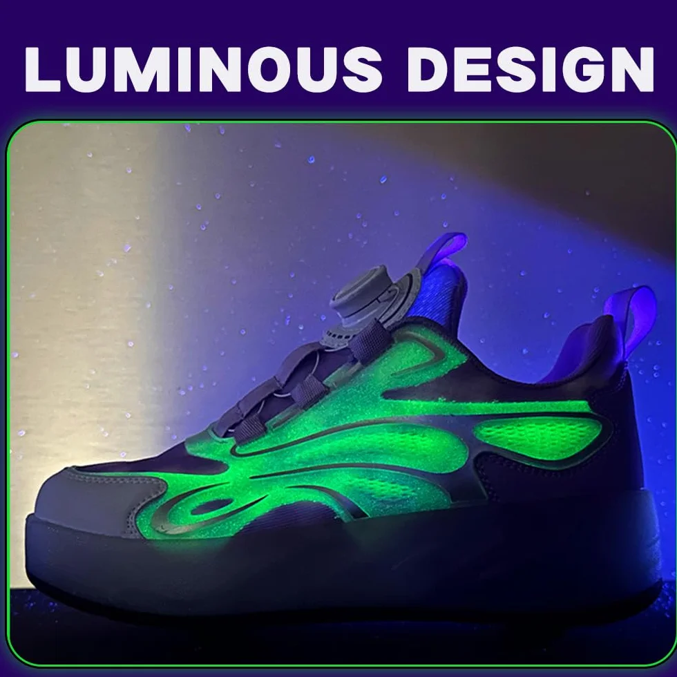 Scarpe con Rotelle per Bambini 2 in 1, Scarpe da Skateboard Sportive con 4 Ruote Rimovibili, Sneakers Unisex Brillare di Notte