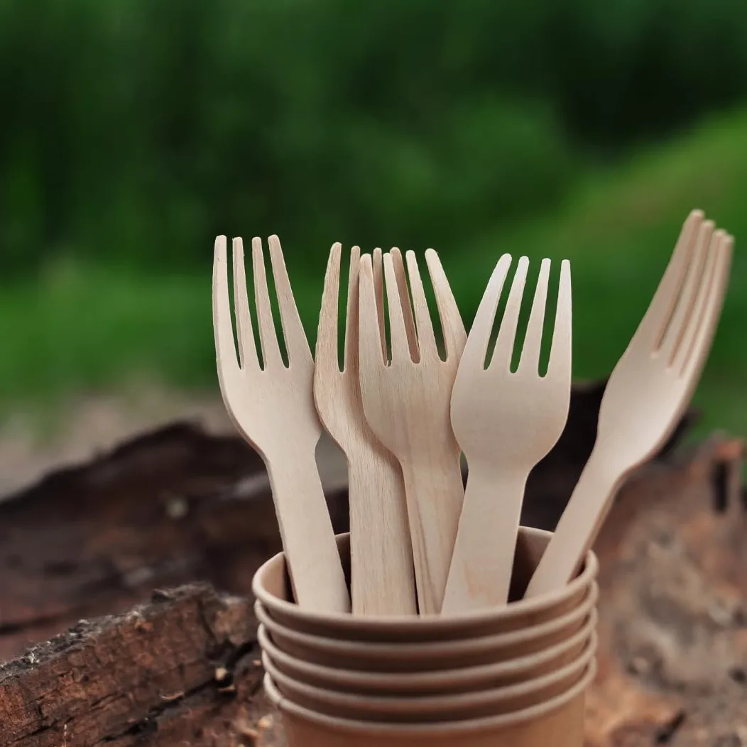 Forchette In Legno, Posate Usa e getta, Biodegradabili e Compostabili, Stoviglie Monouso 100% Naturali (500, Forchetta 14 Cm)