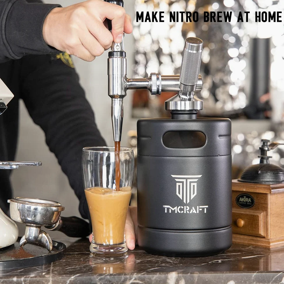 TMCRAFT 64oz Nitro Cold Brew Caffettiera, Acciaio Inox Stout Cream Rubinetto & Valvola di Sfiato, Home Brew Barile di Caffè Azoto Barile di Caffè