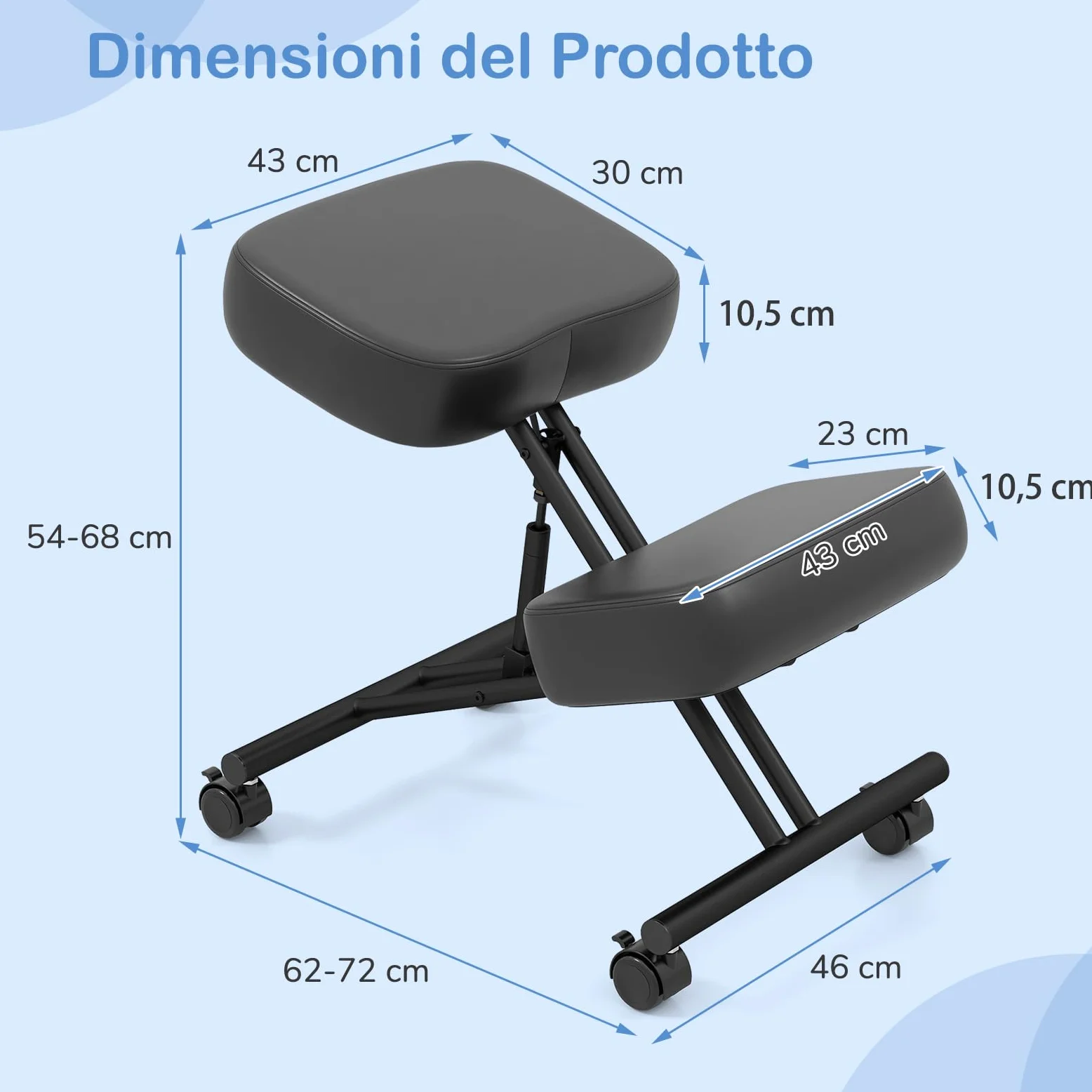 RELAX4LIFE Sedia a Ginocchio, Sedia Ergonomica a Ginocchio Regolabile in Altezza, Sgabello Imbottito da Ufficio con Ruote Universali Bloccabili, Ufficio, Home Office (72 x 46 x 68 cm)