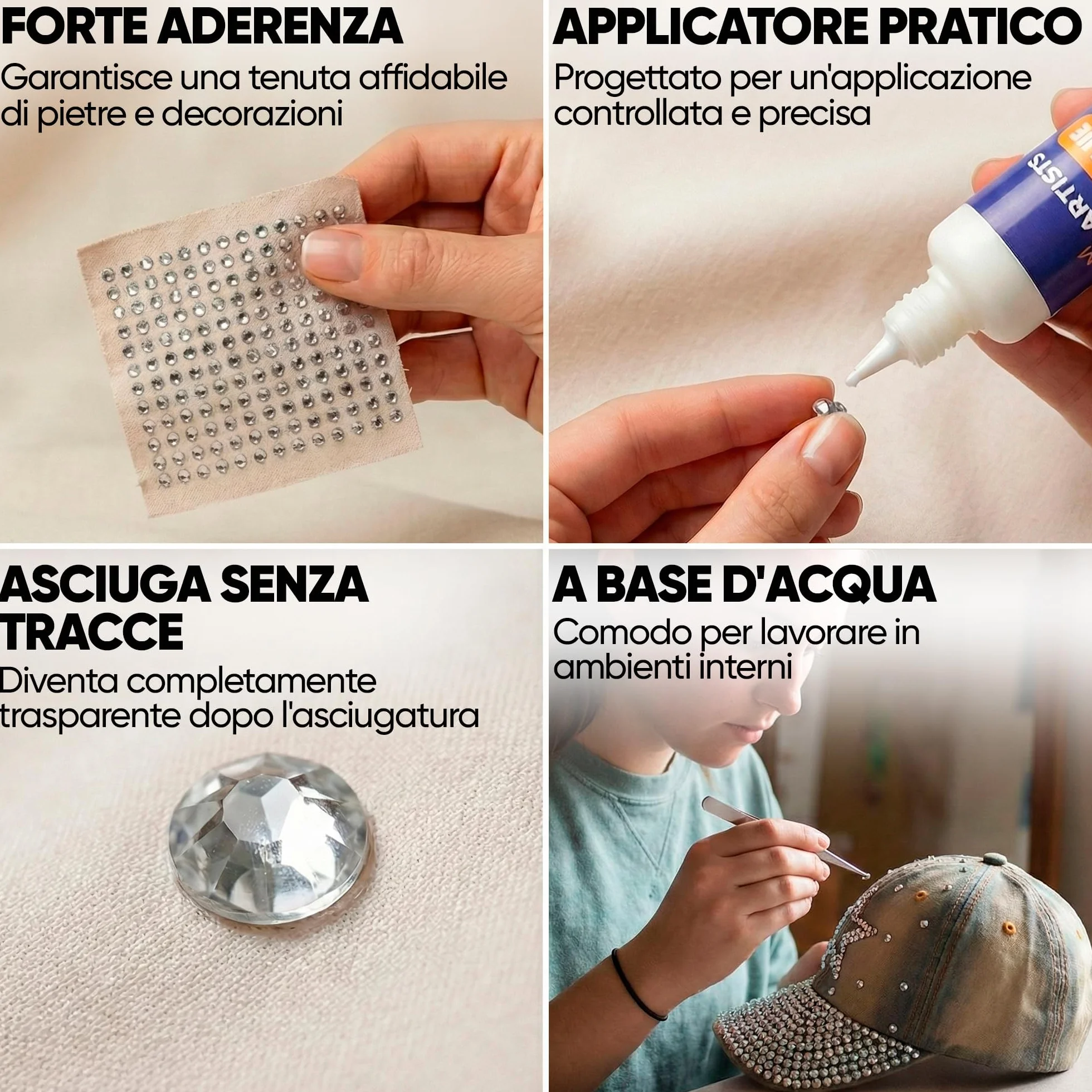 Colla per Strass Tessuti 80 ml – Trasparente Fabric Glue per Perle, Glitter