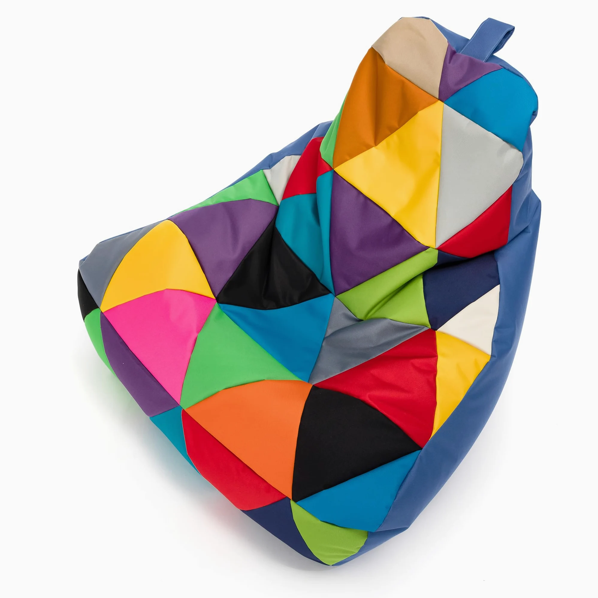 Ecopuf - Pouf Keiko Patchwork Poltrona da Esterno Impermeabile - Pouf Imbottito in Palline di Polistirolo - Relax Soggiorno - M - 100x80x85 cm, Miscela/Blu