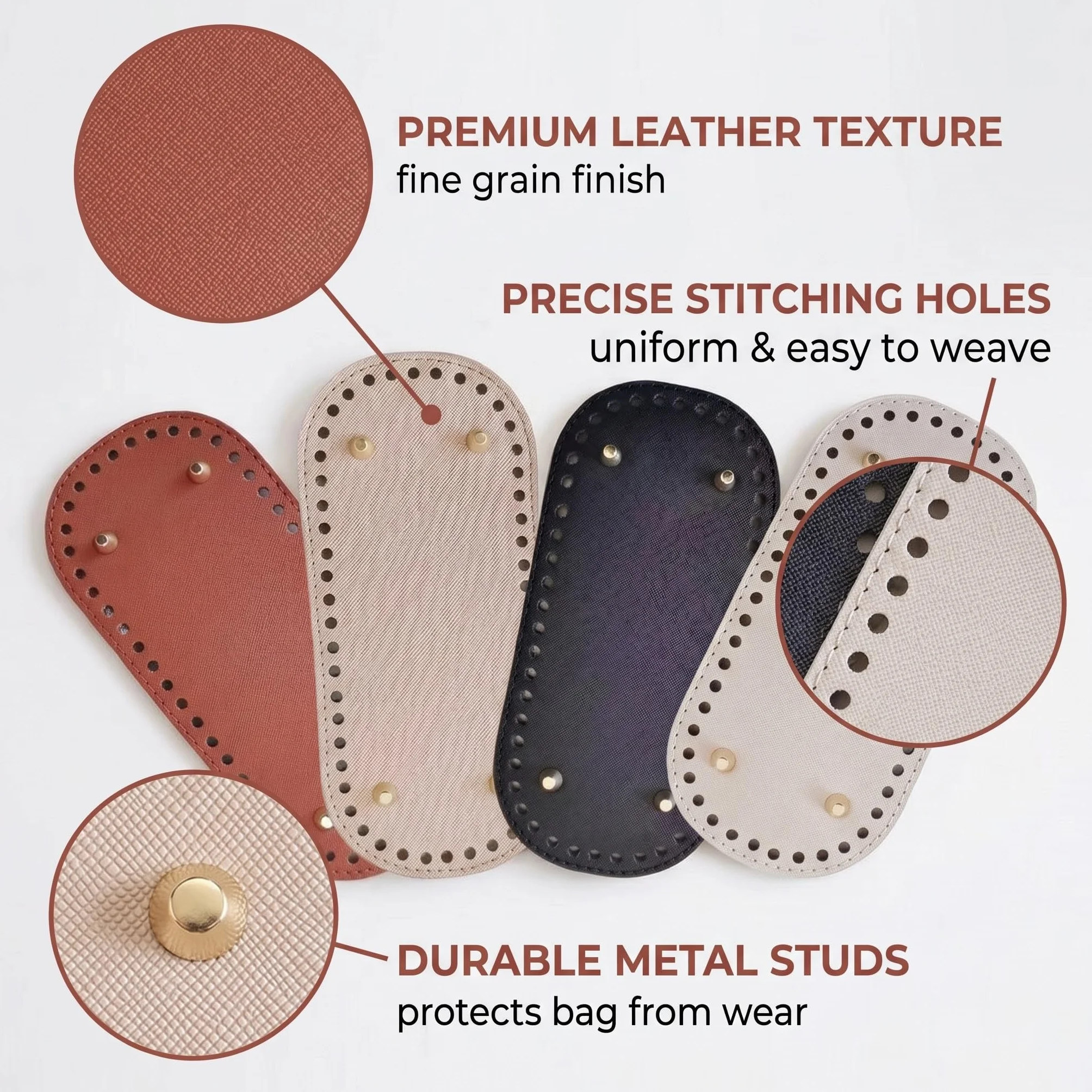 Set di 4 Basi Borsa Pelle PU Fondo Borsa Uncinetto 22x10cm Fondi per Borse Uncinetto con Fori