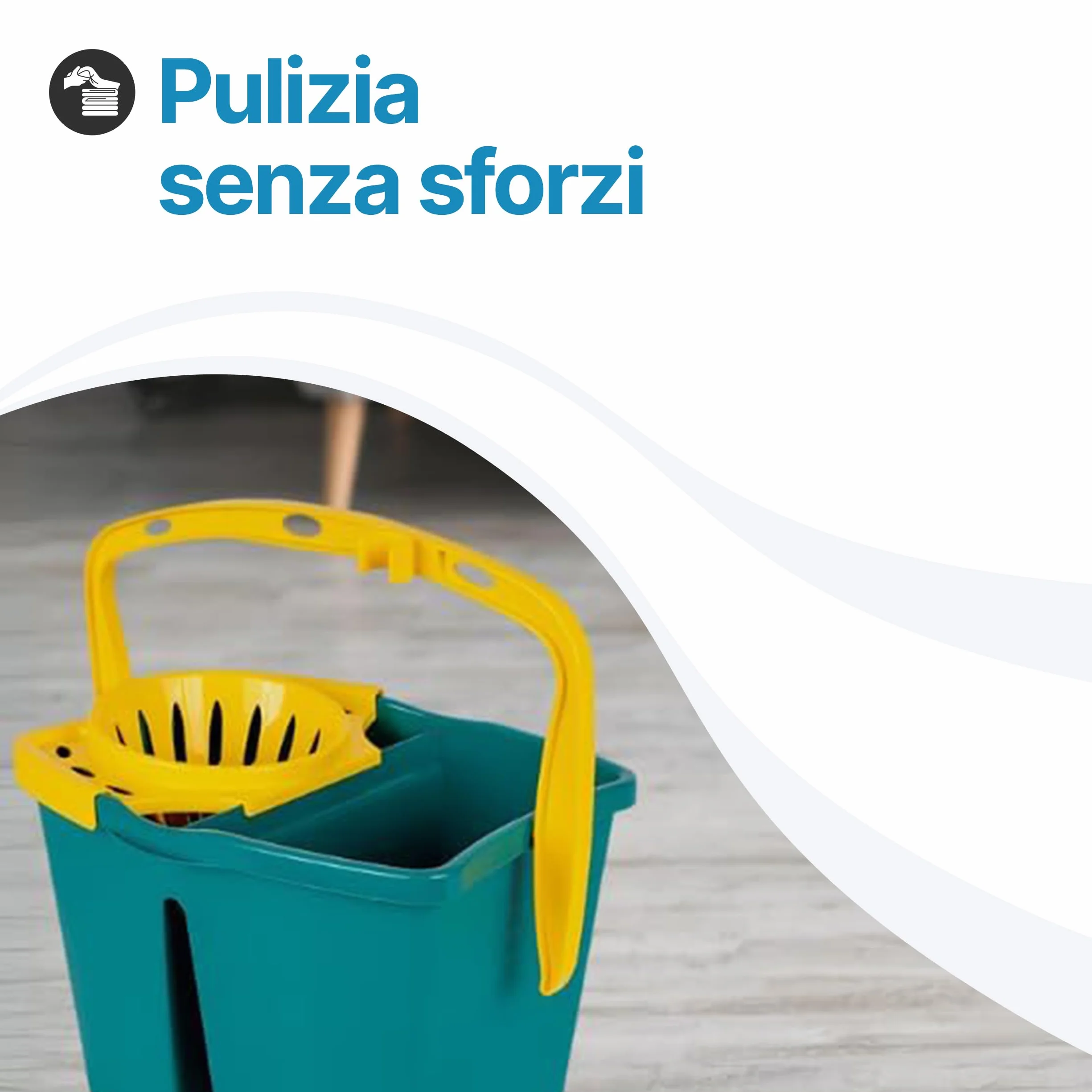 Tomaino - Secchio Lavapavimenti Doppia Vasca in Plastica - Mocio Lavapavimenti 7 litri con Strizzatore - 2 Vasche per Acqua Pulita e Sporca - Secchio Mocio Professionale e Casalingo