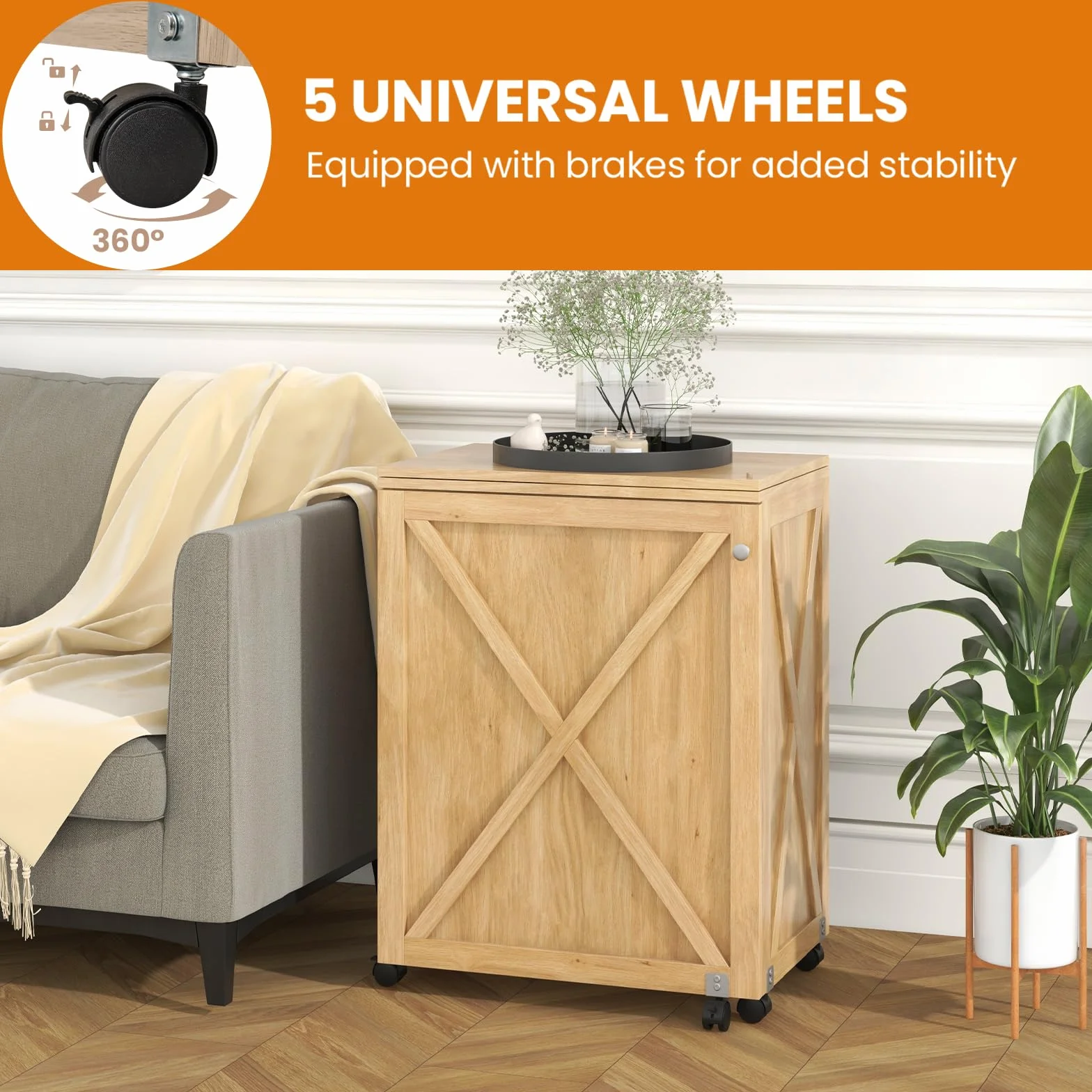 LIFEZEAL Mobile per Macchina da Cucire, Tavolo Macchina da Cucire, Armadietto Cucito, Salvaspazio, Moderno, 5 Ruote, 2 Mensole, 18 Ganci per Filo, 1 Ripiano, Pieghevole, 116x40x76cm, Legno, Naturale