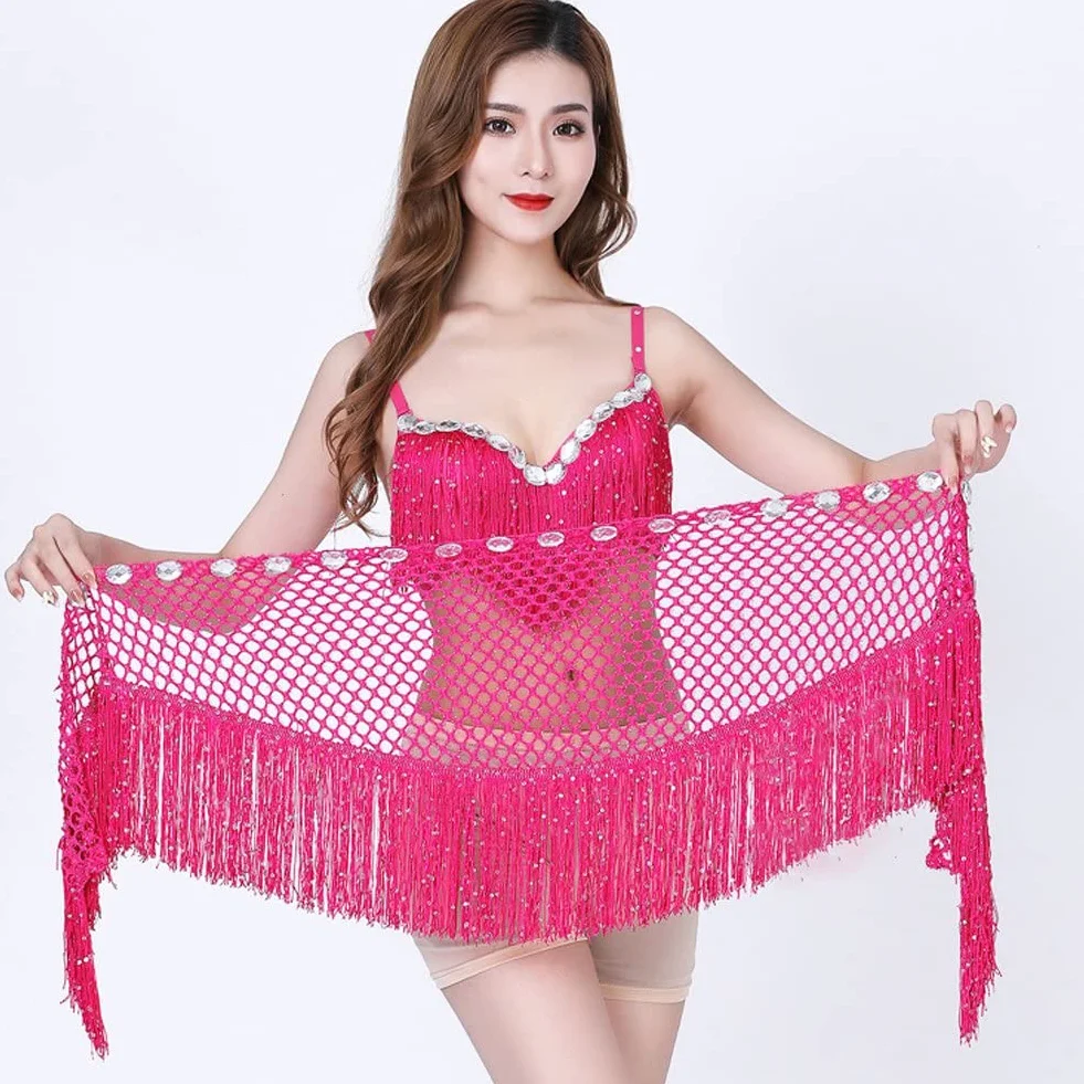Danza del Ventre Sciarpa per Fianchi Danza del Ventre Cintura con Nappe Vestito Avvolgente Gonna Ballo con Paillettes Rosa Costumi di Danza Nera per Donne E Ragazze