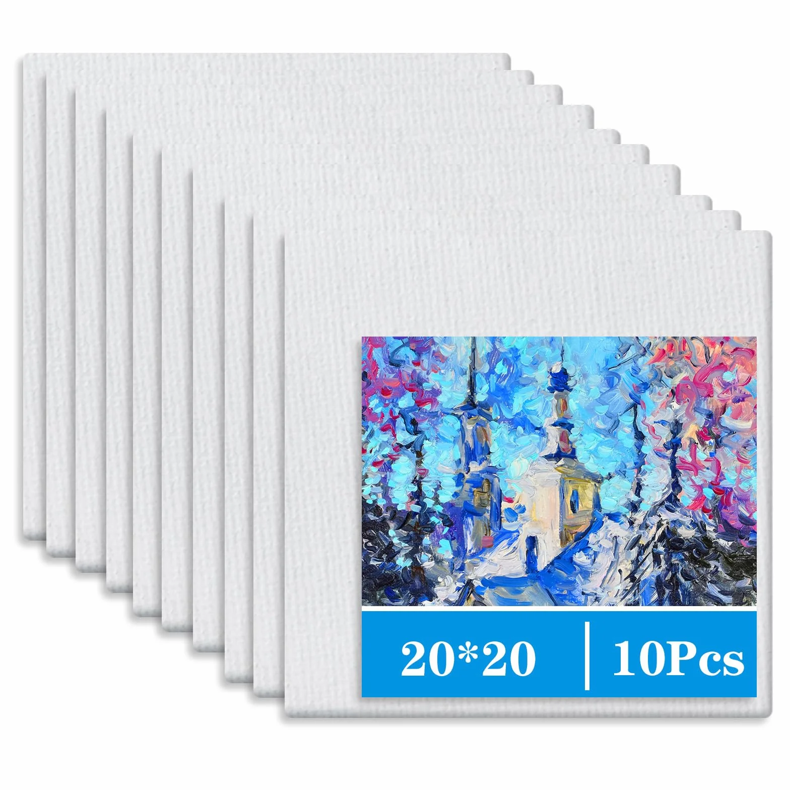 10 Pcs Tela per Dipingere, 20 x 20 cm Tele Dipingere Cotone 100%, Tele Intelaiate, Cartone Telato, Tavola Tela Bianca, Pittura Prestirate Telati per Principianti, Artisti e Studenti