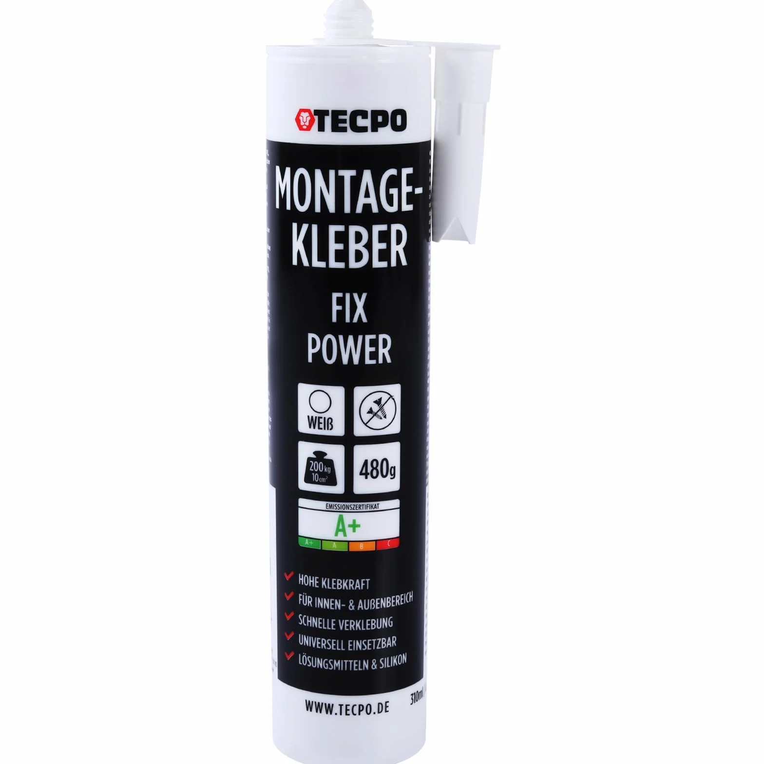 TECPO Colla di montaggio Fix Power 480 g universale 200 kg 10 cm² per pannelli acustici polistirolo battiscopa