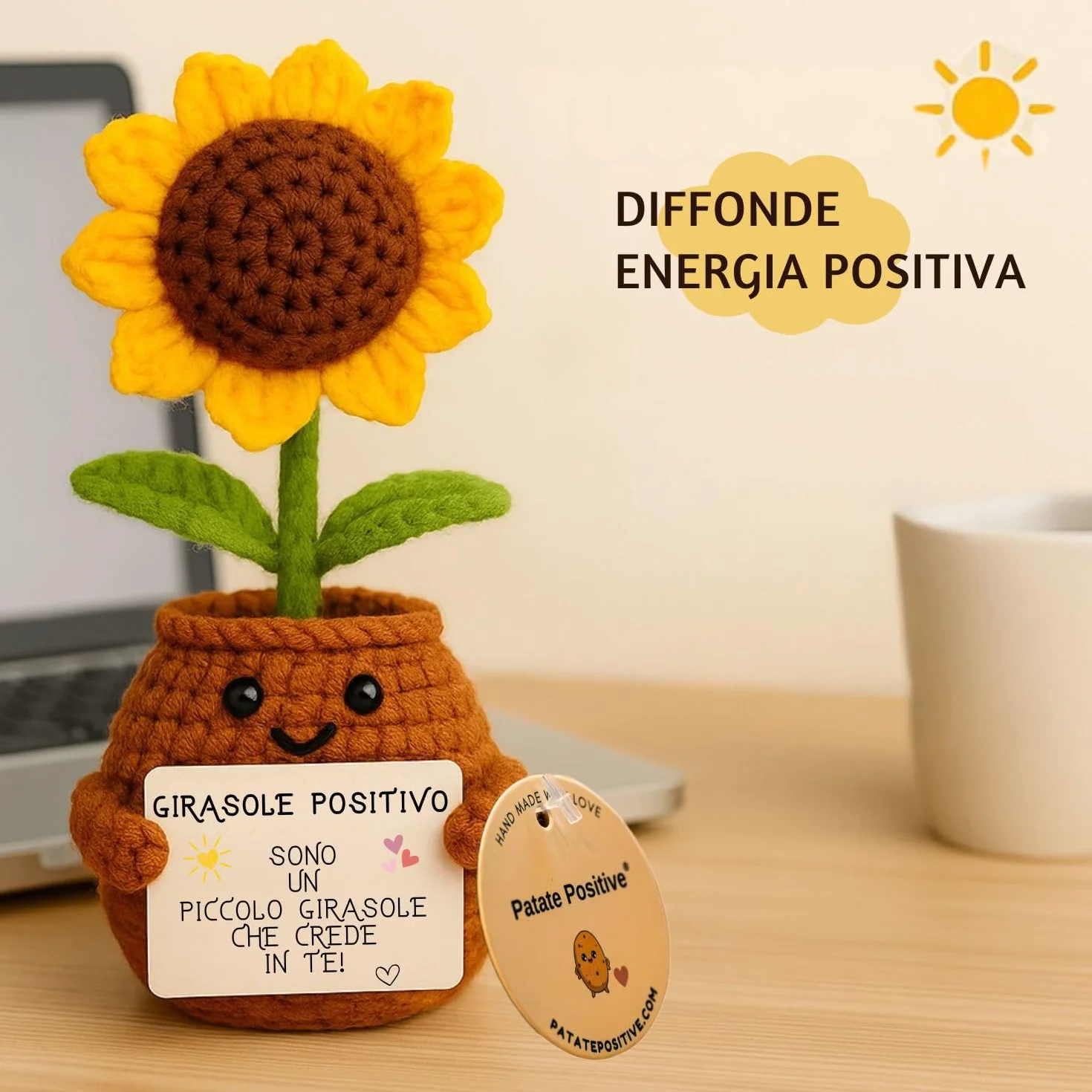 Patate Positive Girasole Positivo Fiore Artificiale in Vaso Idea Regalo Originale Festa della Mamma Decorazione Casa
