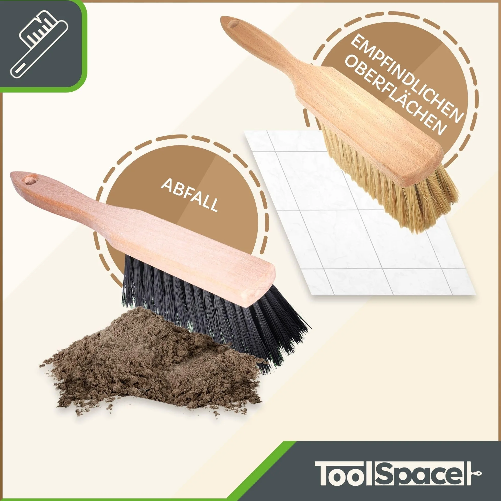 ToolSpace Spazzola in Legno per Sabbia 32 cm - Scopino con Manico Lungo per Camino Carbone Brace Barbecue