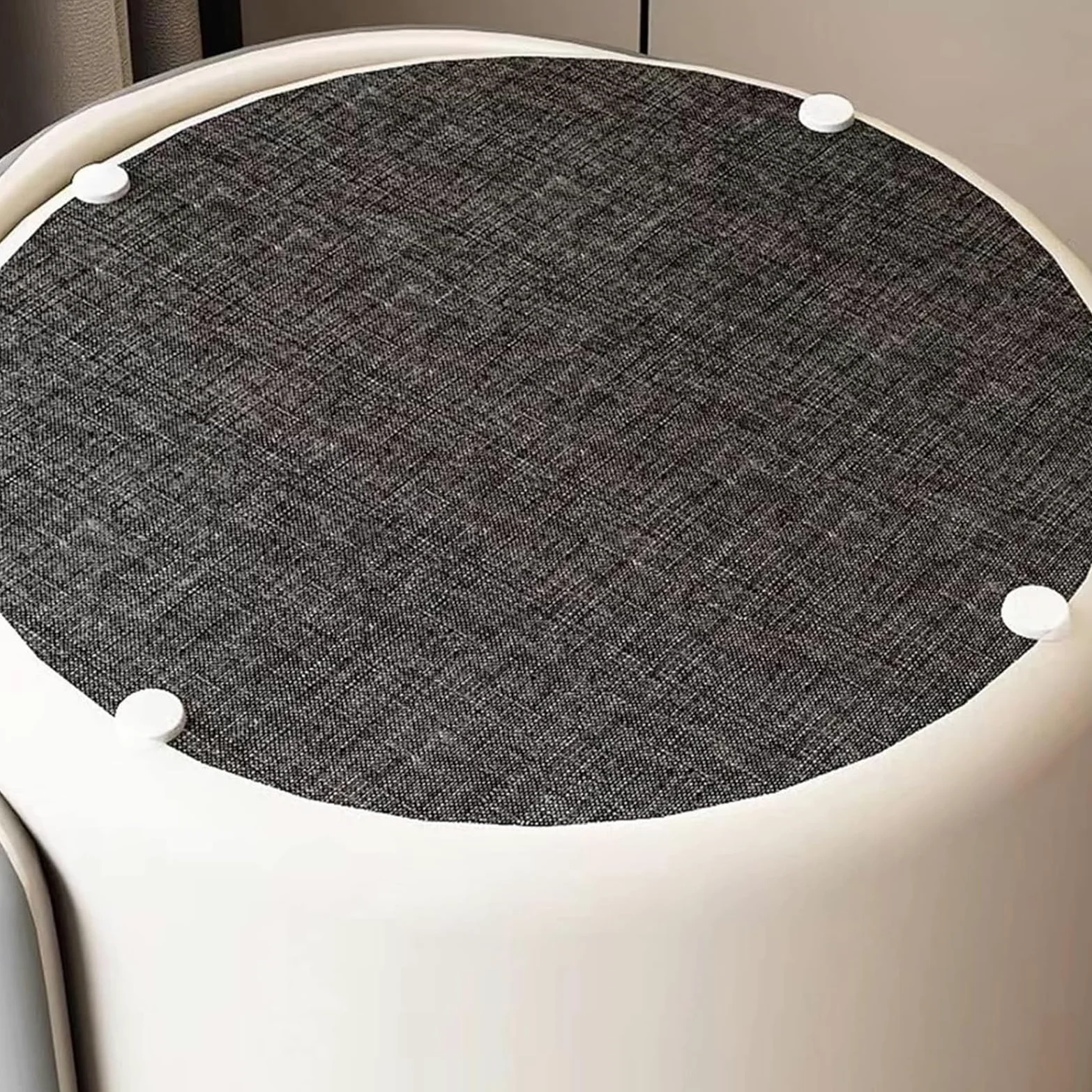 Pouf poggiapiedi Tondo, Sedia Vanity per Sala Trucco Poltrona da Salotto e Camera da Letto Poltroncina per Salotto con Seduta Morbida Imbottita 37 * 55 * 44cm,off White