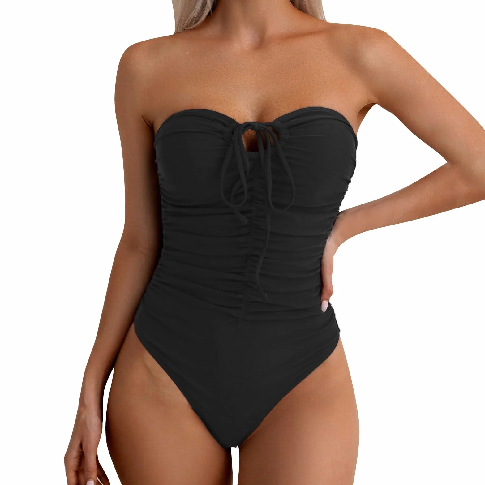 Costumi da Bagno Donna Interi Senza Spalline con Controllo della Pancia Push Up Imbottito Costume Intero Contenitivo Piscina Elegante Curvy Brasiliana Costume Mare Un Pezzo Spiaggia Estate Beachwear
