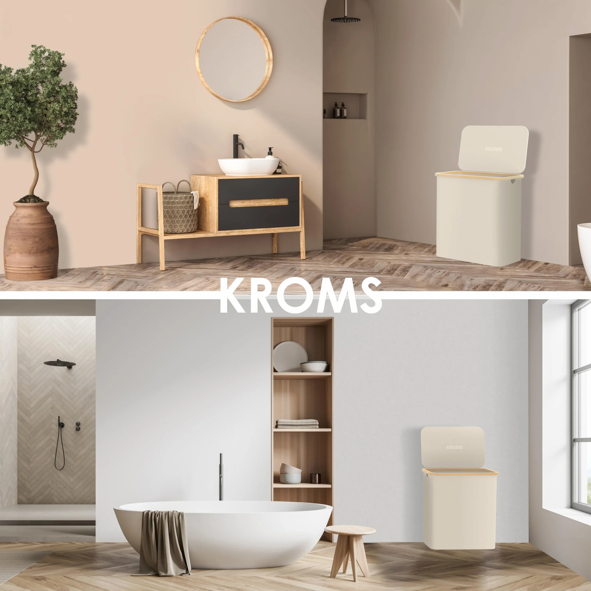 Cesto portabiancheria 3 scomparti 145L - Beige - Cesto biancheria sporca pieghevole – Porta biancheria salvaspazio per bagno – Cesta panni sporchi - Porta biancheria sporca per bagno