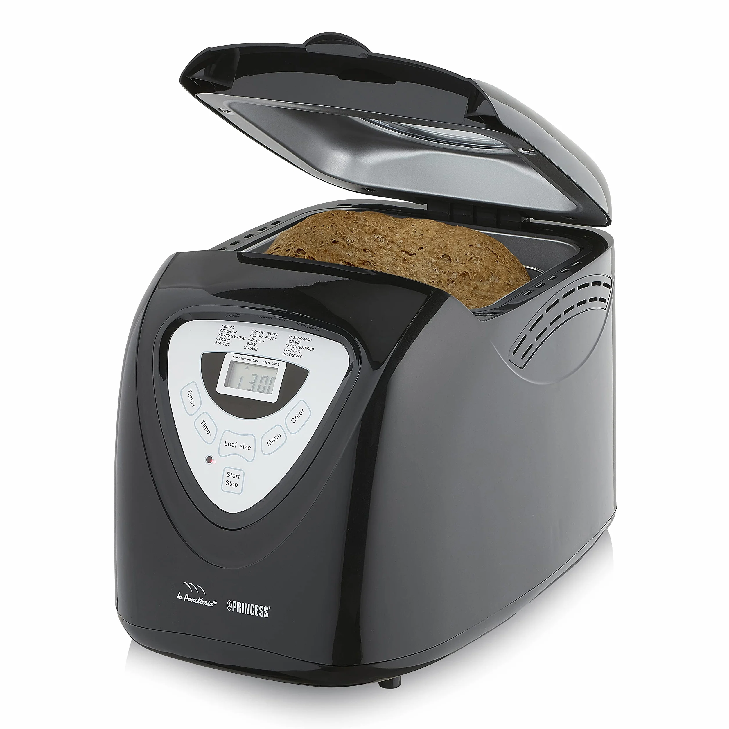 Princess Macchina Per Il Pane Black, 600 Watt, Grande Capienza 0.9 Kg, 15 Programmi Di Cottura, Modalità Senza Glutine, Ottima Per Intolleranze, Allergie O Diete Speciali, Cuoci Pane E Dolci, Nero
