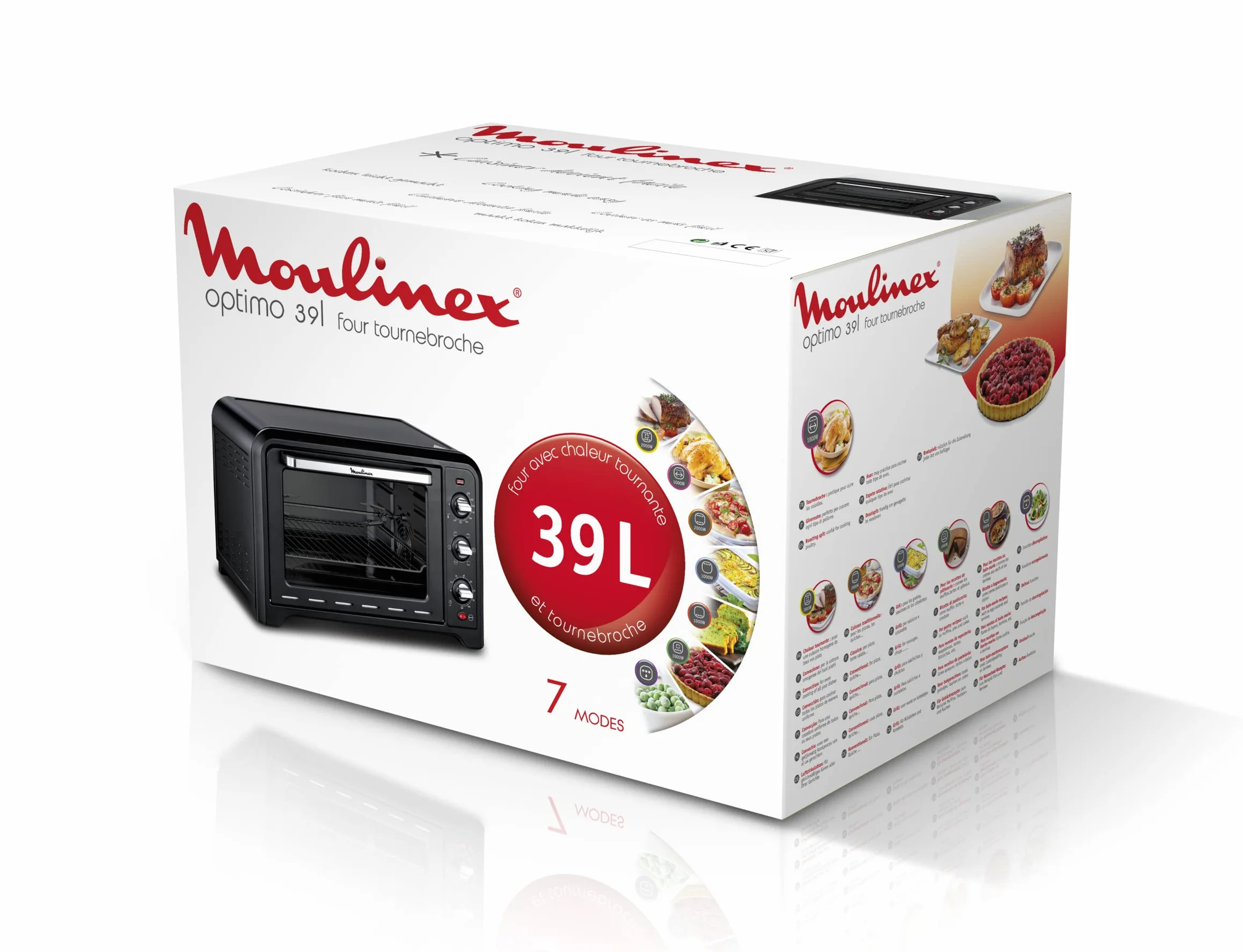Moulinex OX4858 Optimo Forno Elettrico Ventilato 39 Litri 2000 W 240°C Forno Pizza Carne Pesce Dolci Girarrosto 7 Modalità