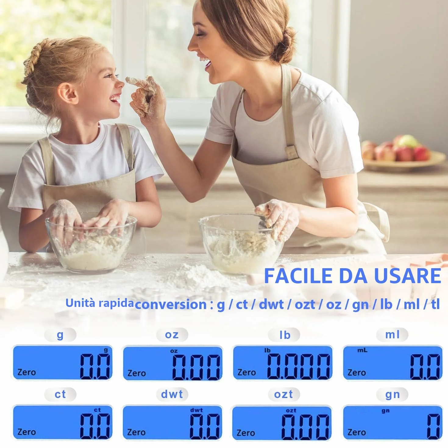 Digitale Bilancia da cucina, ricarica USB, piccola mini bilancia da 3 kg / 0,1 g, bilancia elettrica da cucina, impermeabile, ricaricabile tramite USB, in acciaio inox, per ingredienti gioielli caffè