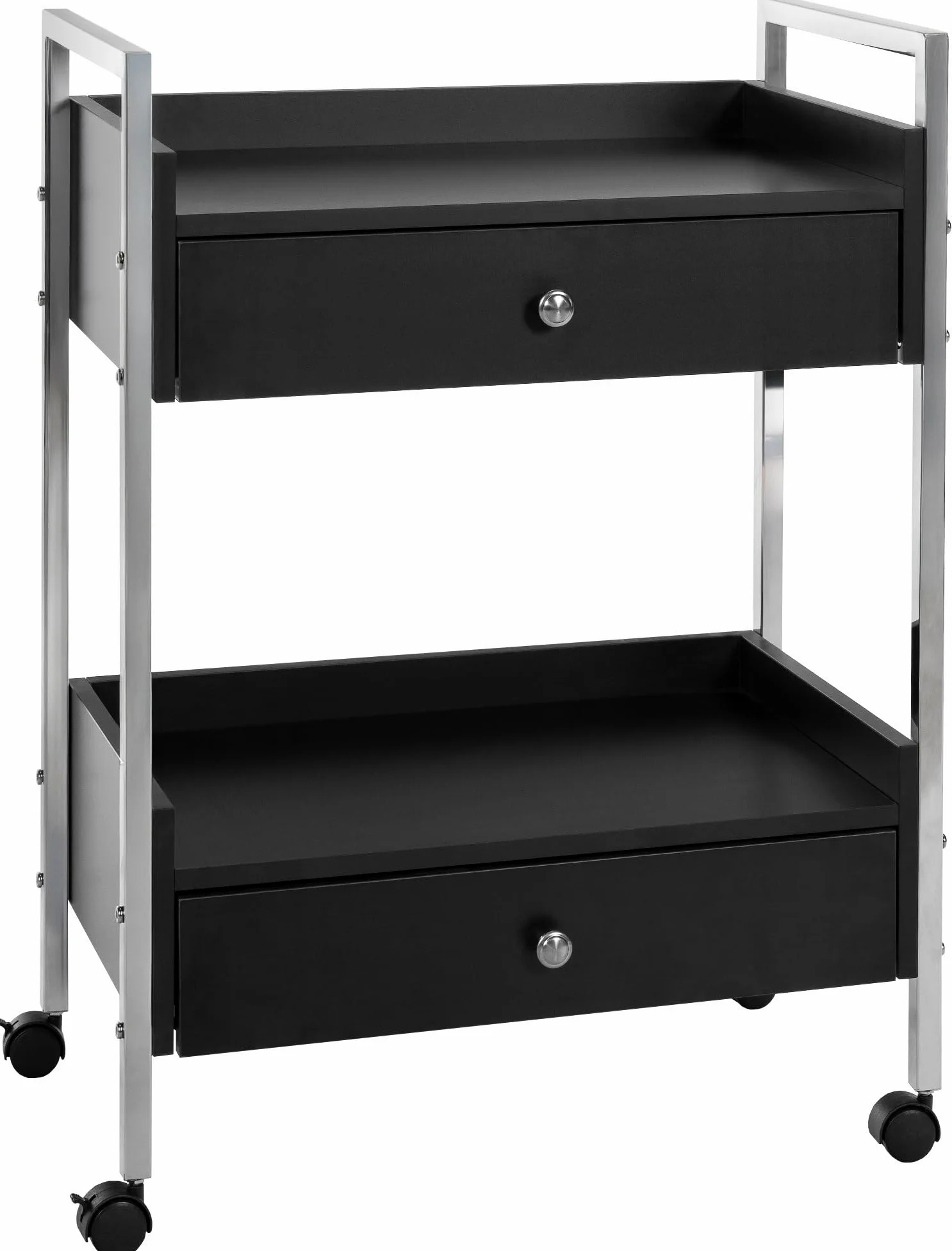 CLP Carrello Multiuso di Lusso I Carrello Multiuso su rotelle I Carrello con Due cassetti e Ripiani, Colore:Nero