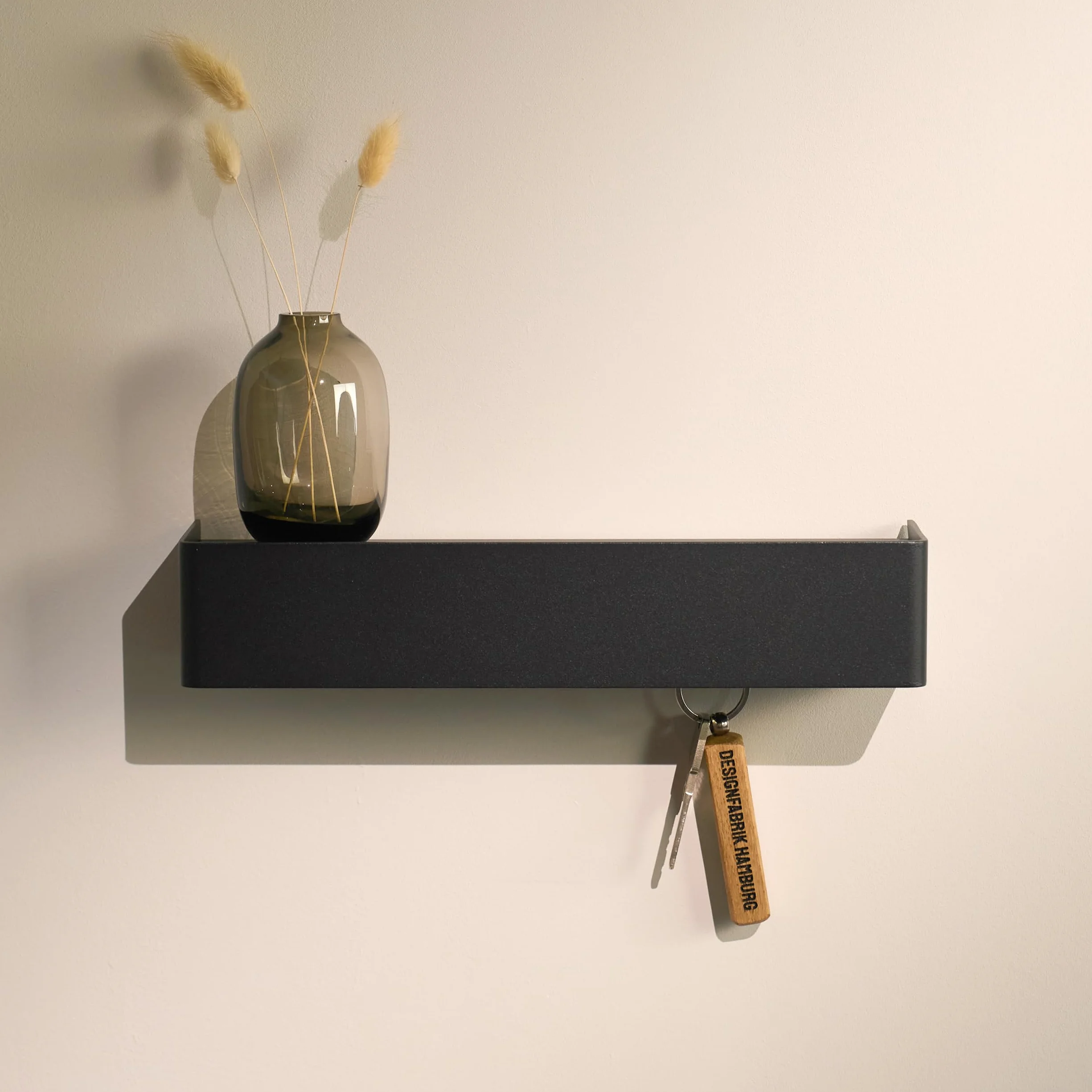 Design Amburgo Portachiavi da Parete Moderno con Ripiano | Ganci Portachiavi da Muro in Alluminio Nero Opaco