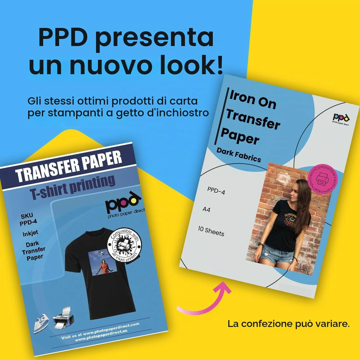 PPD A4 10 Fogli Di Carta Trasferibile Termoadesiva Professionale Inkjet - Tessuti Scuri - PPD-4-10