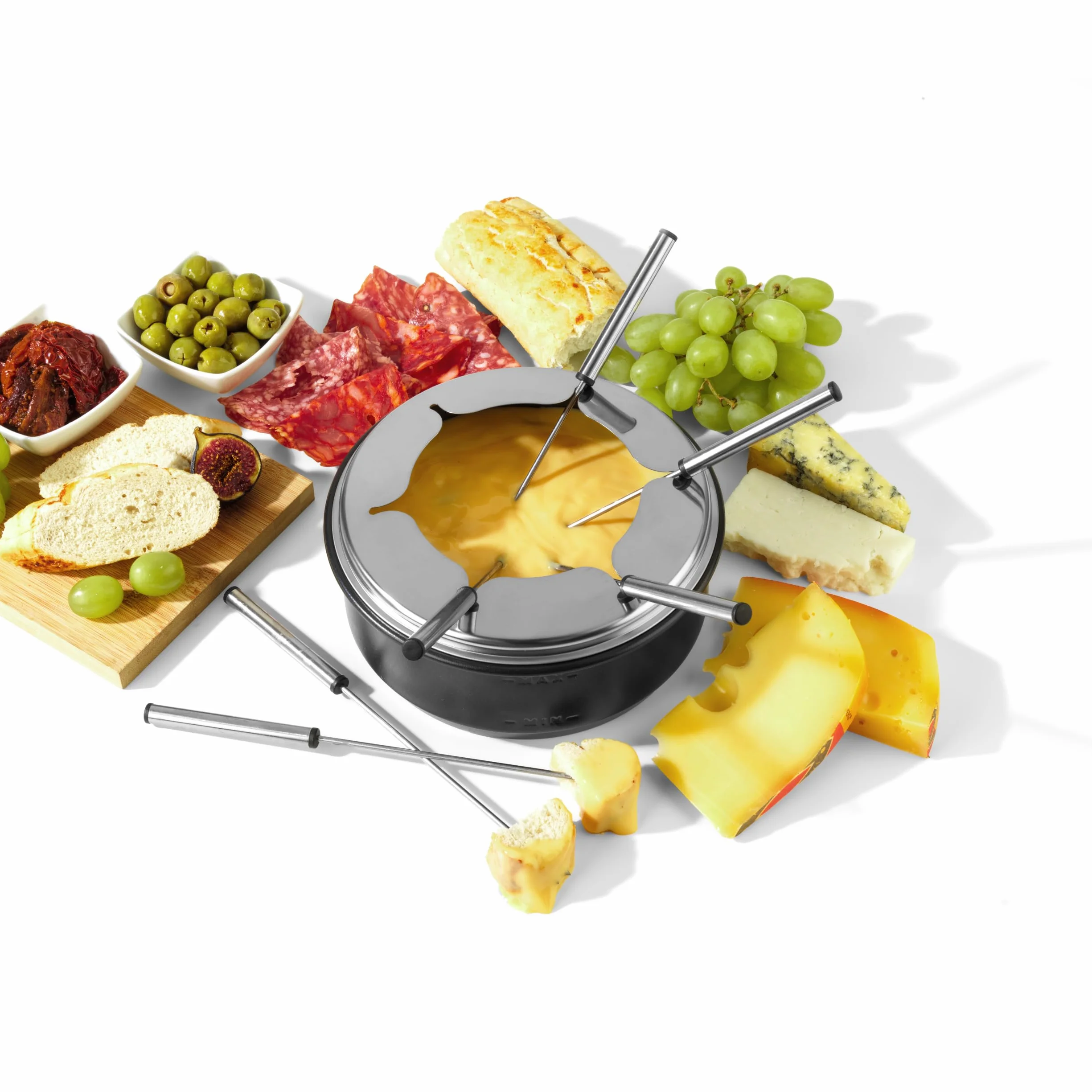 Salter Electric Raclette Grill & Fondue - 2 in 1 Griglia da Interno, Pentola per Sciogliere da 1,3L, Fonduta di Formaggio, 6 Forchette, Temperatura Regolabile, 8 Padelle e Spatole Antiaderenti