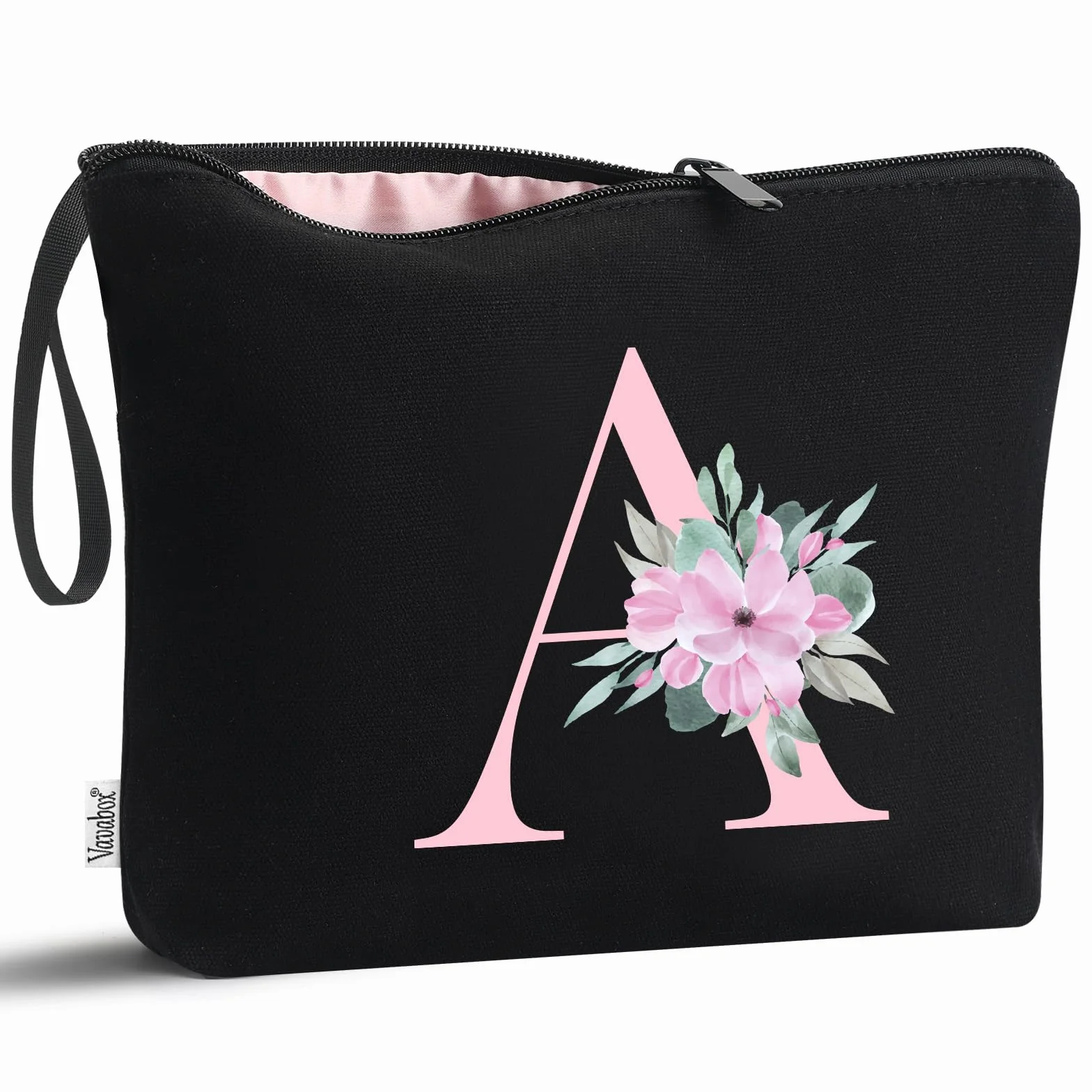 Vavabox Beauty case con iniziali personalizzate dalla A alla Z, regalo di compleanno per donne, regalo per sposa, damigella d'onore (A, 01-Nero)