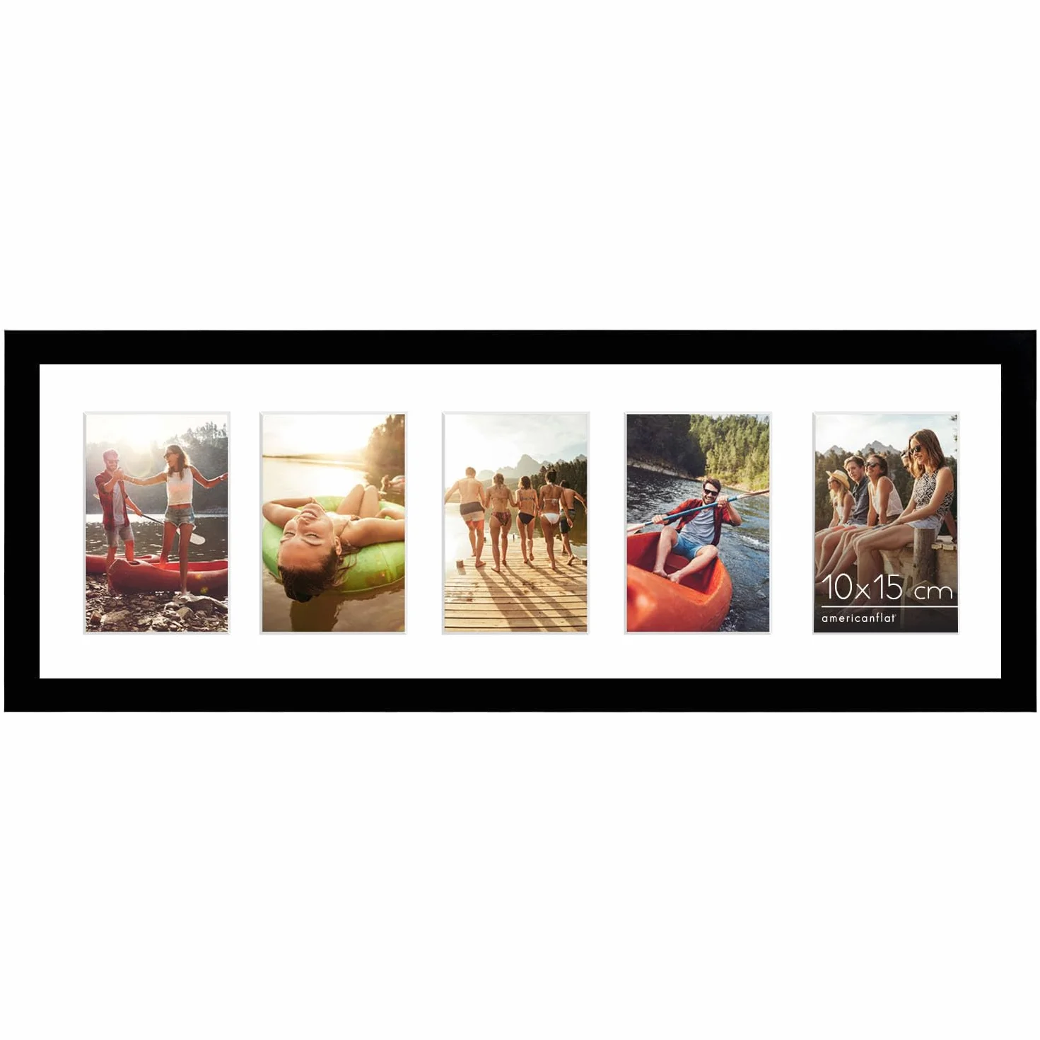 Americanflat Cornice 10x15 cm Nero Portafoto da Parete Multiplo 20x61 cm Passepartout 5 Foto Vetro Infrangibile