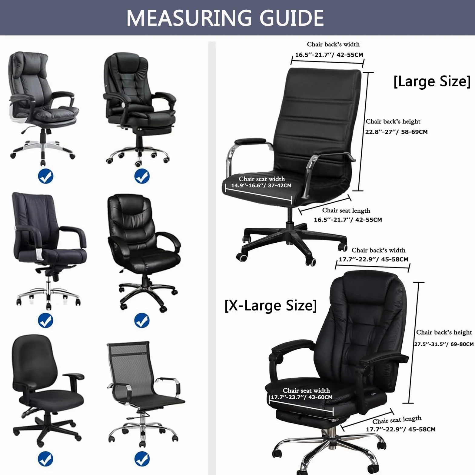 Coprisedia in velluto antiscivolo per sedia da ufficio, protezione elastica per sedie da scrivania, bianco e blu, di grandi dimensioni, elegante e perfetto per uso domestico e ufficio