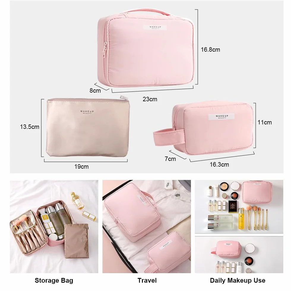 FIVAVA Trousse da Viaggio Impermeabile, Borsa per Trucchi Grande e Piccola, Rosa